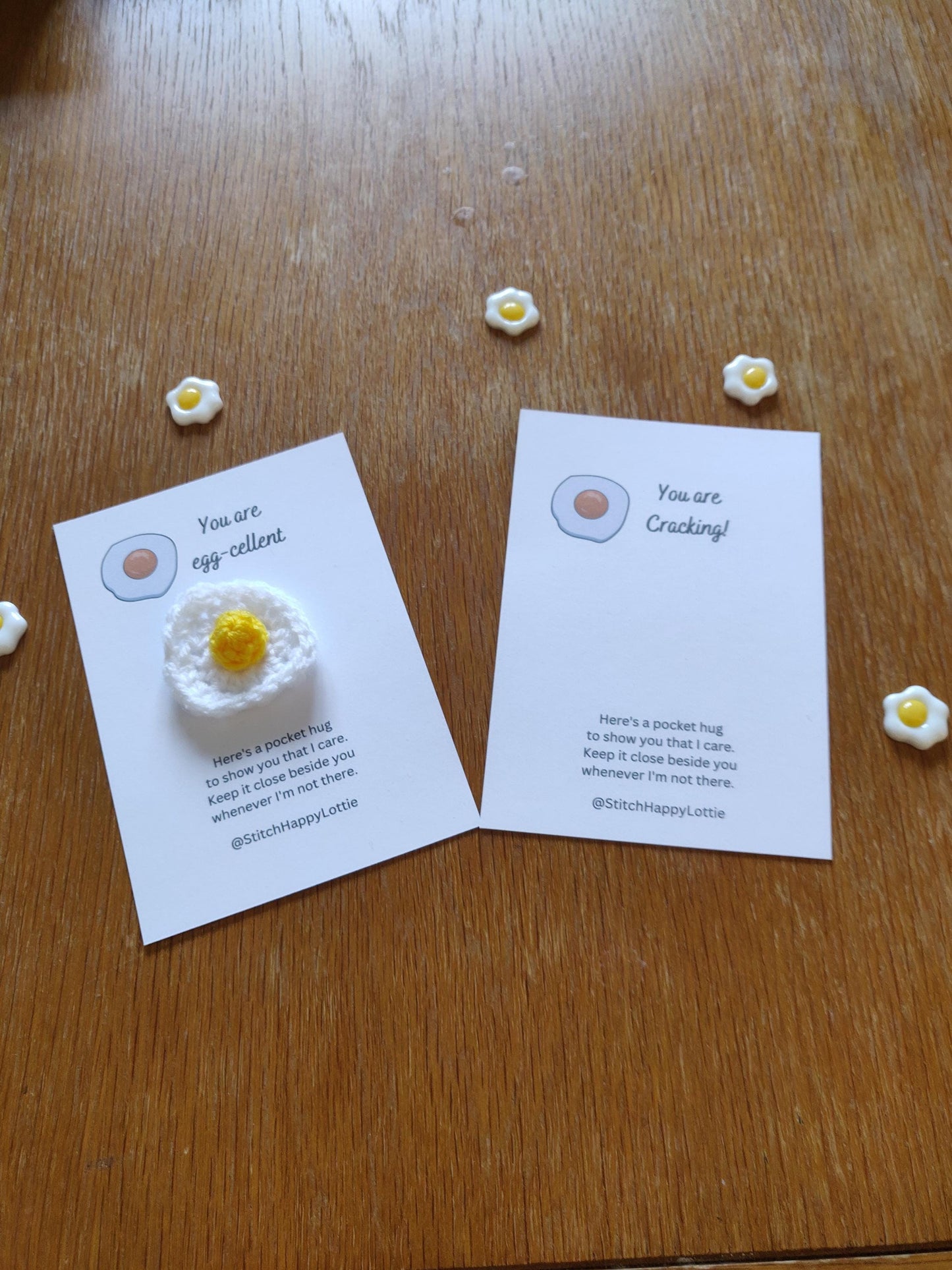 Crochet Fried Egg Pocket Hug Token: Positive Gift
