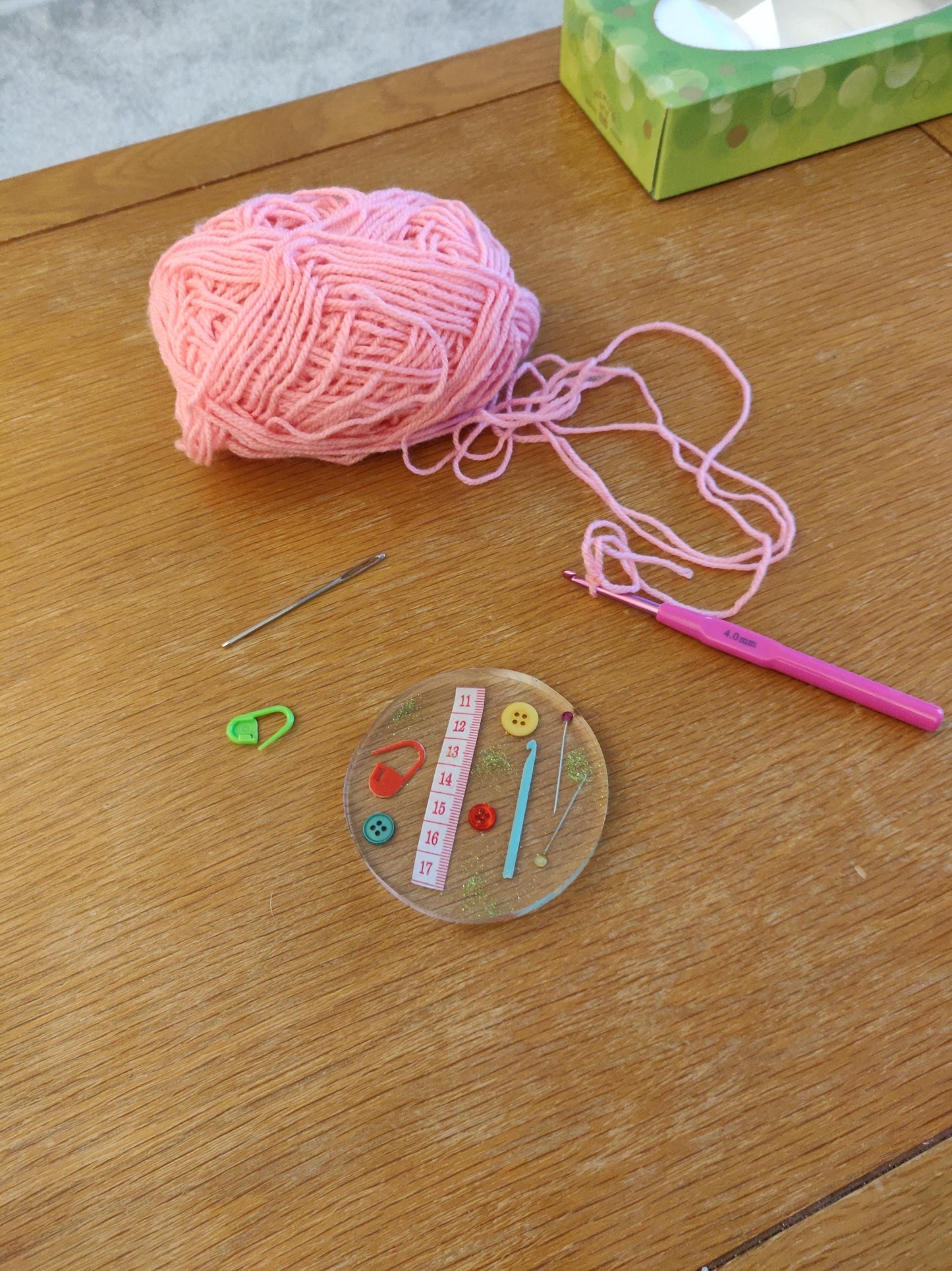 Handmade Resin Craft Coaster, Embedded Buttons, Sewing Embellishments