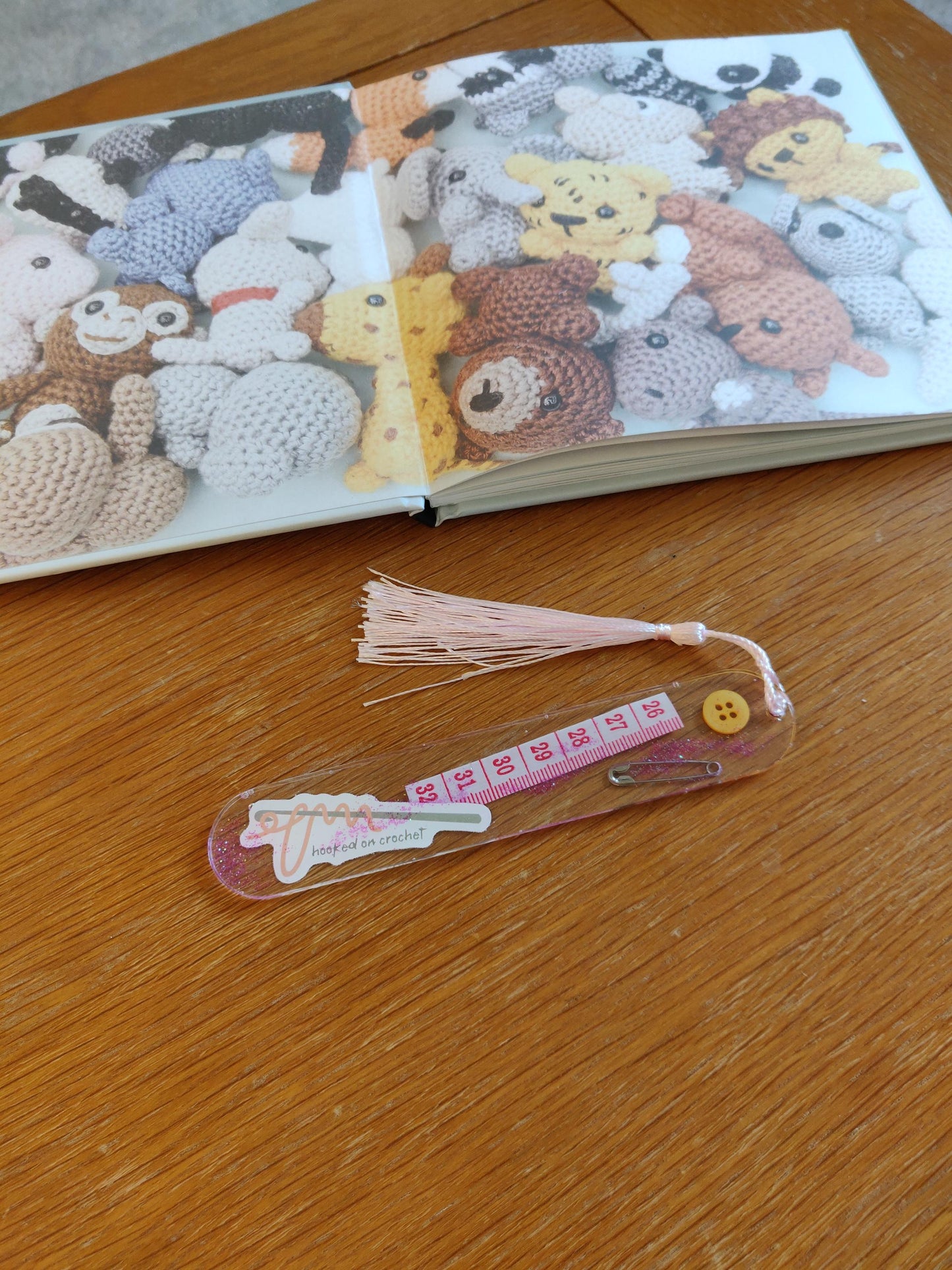 Resin Craft Bookmark with Tassel and Tape Measure, Crochet Gift