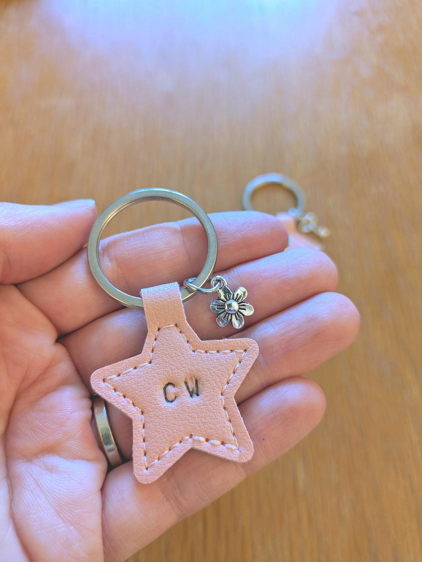 Personalized Faux Leather Keychain: House or Star Charm, Custom Initials