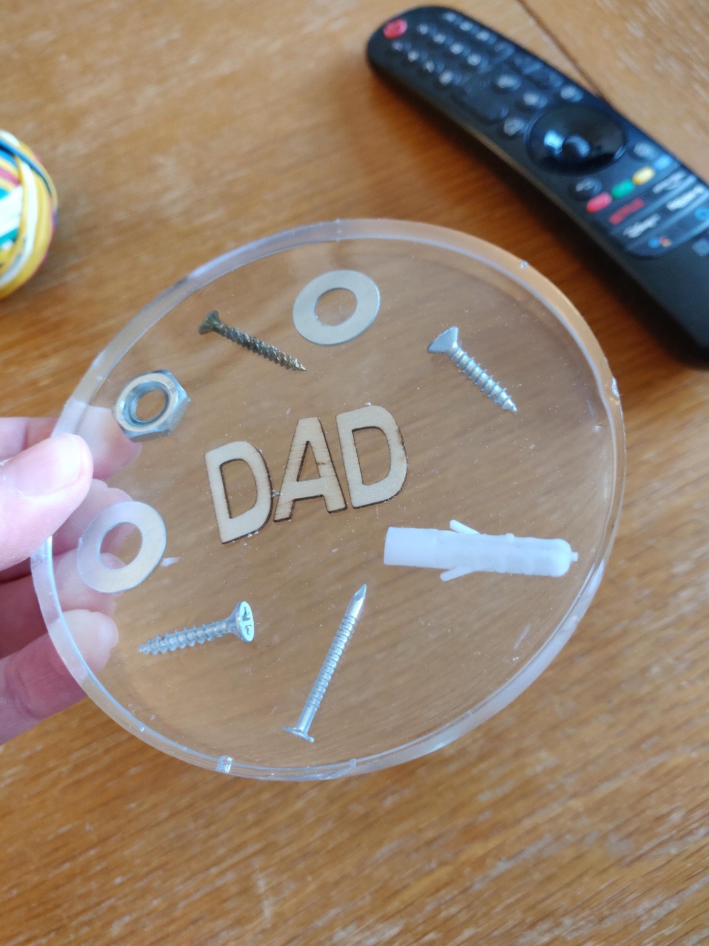 Handmade Resin "Dad" Coaster with Hardware, Man Cave Decor, Fathers Day