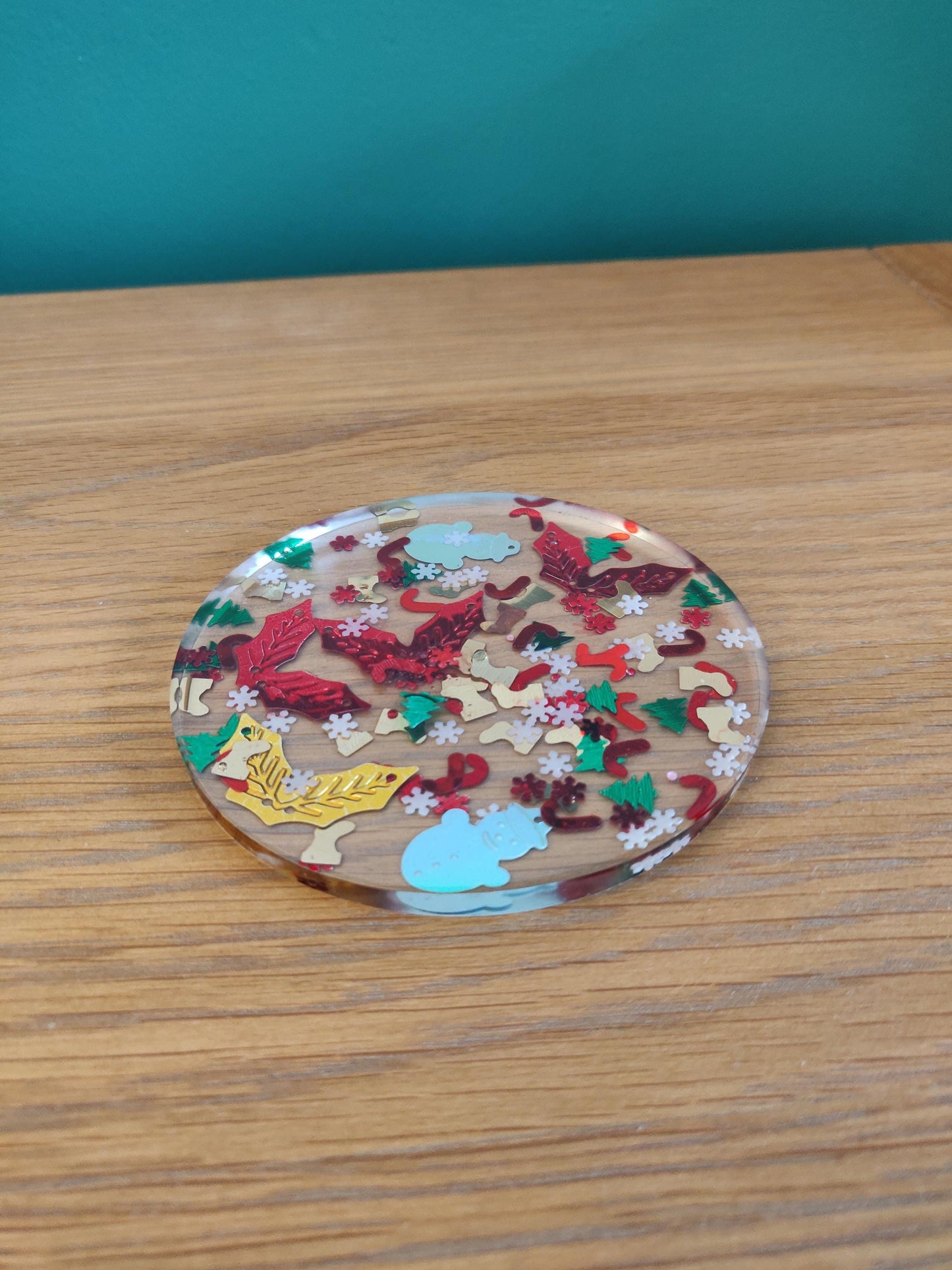 Handmade Christmas Confetti Coaster: Resin Xmas Decor