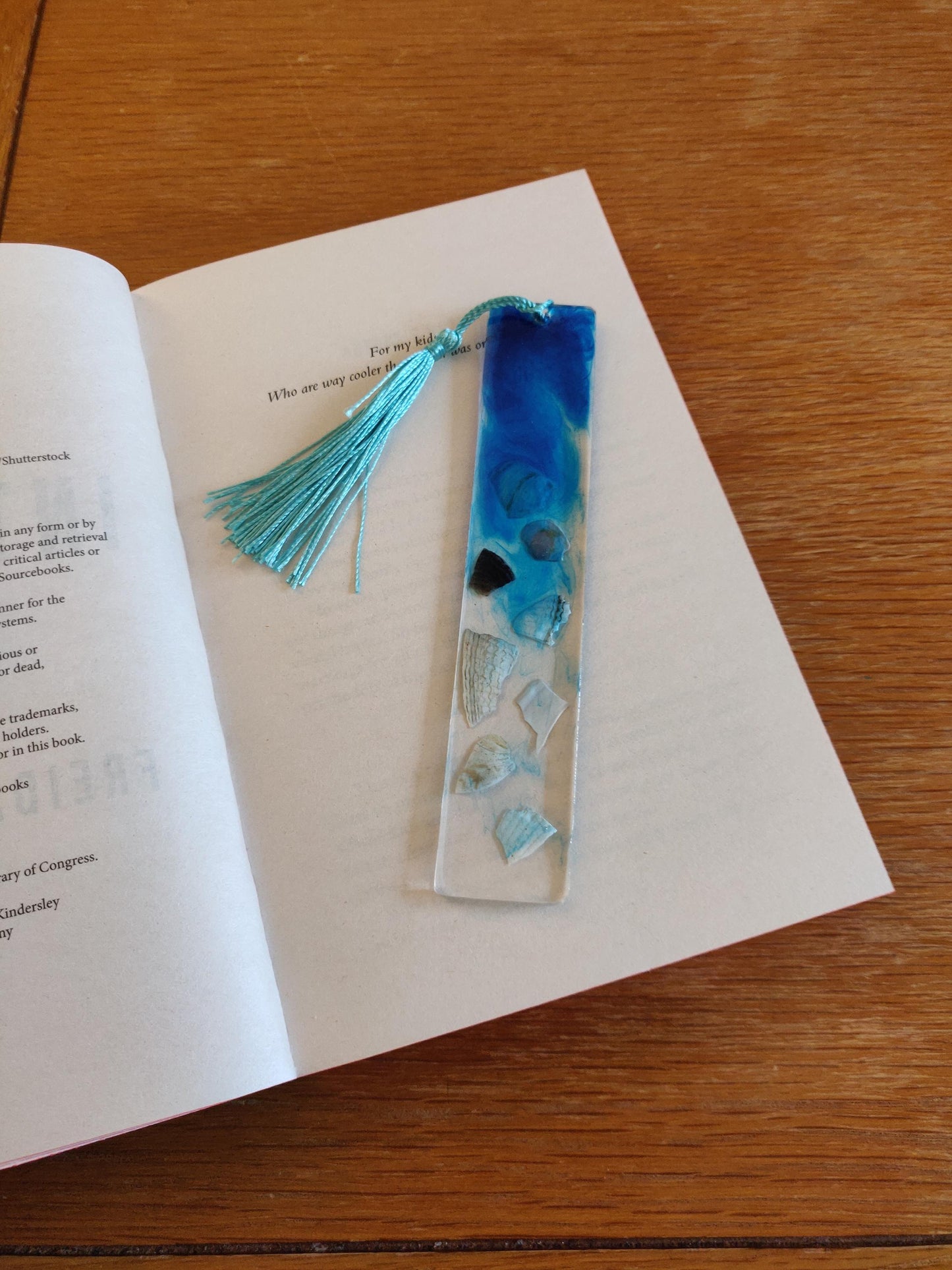 Seashell Resin Bookmark, Blue Waves and Tassel