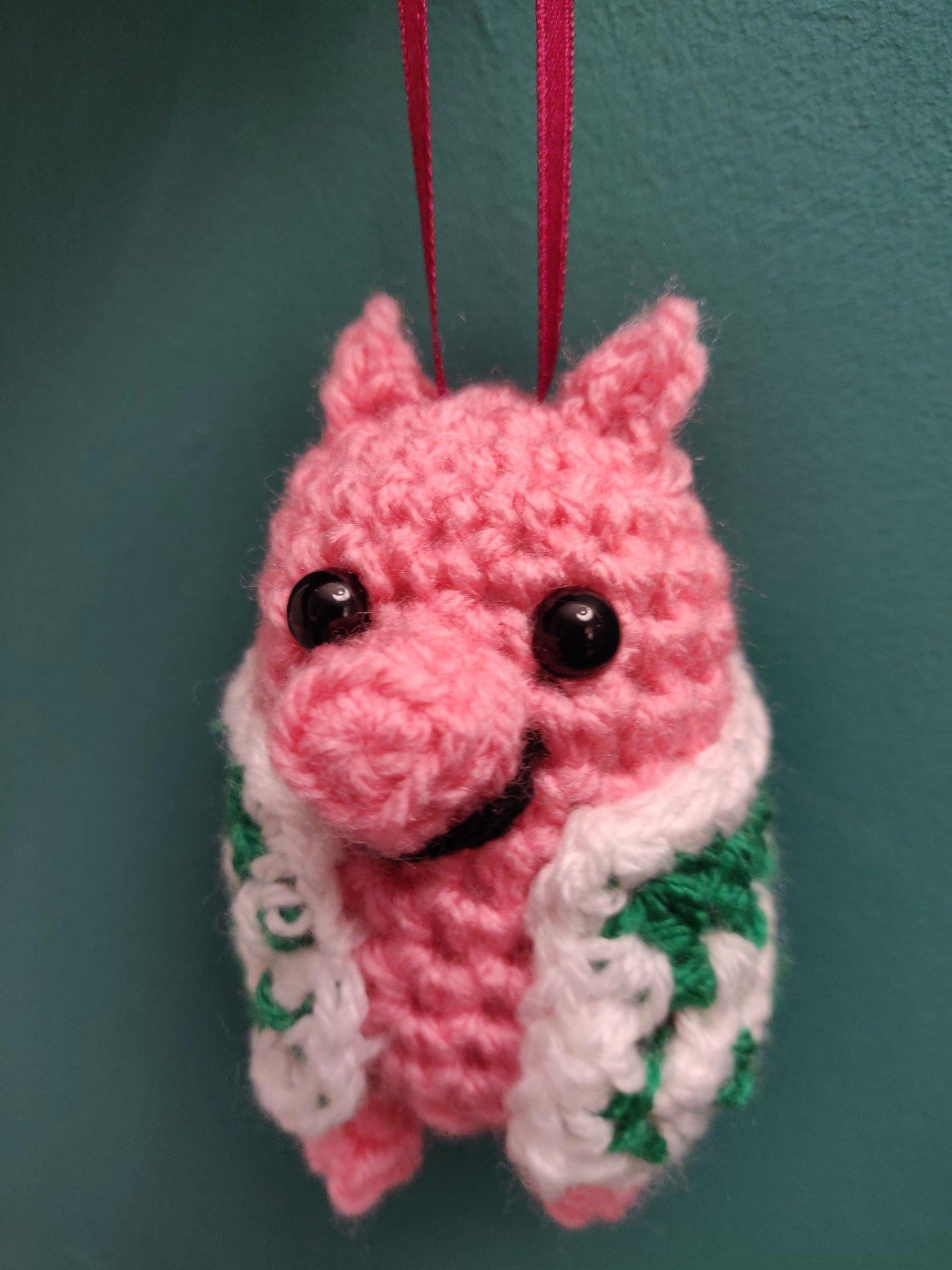 Crochet Pig in Blanket Christmas Ornament, Vegan Secret Santa Gift