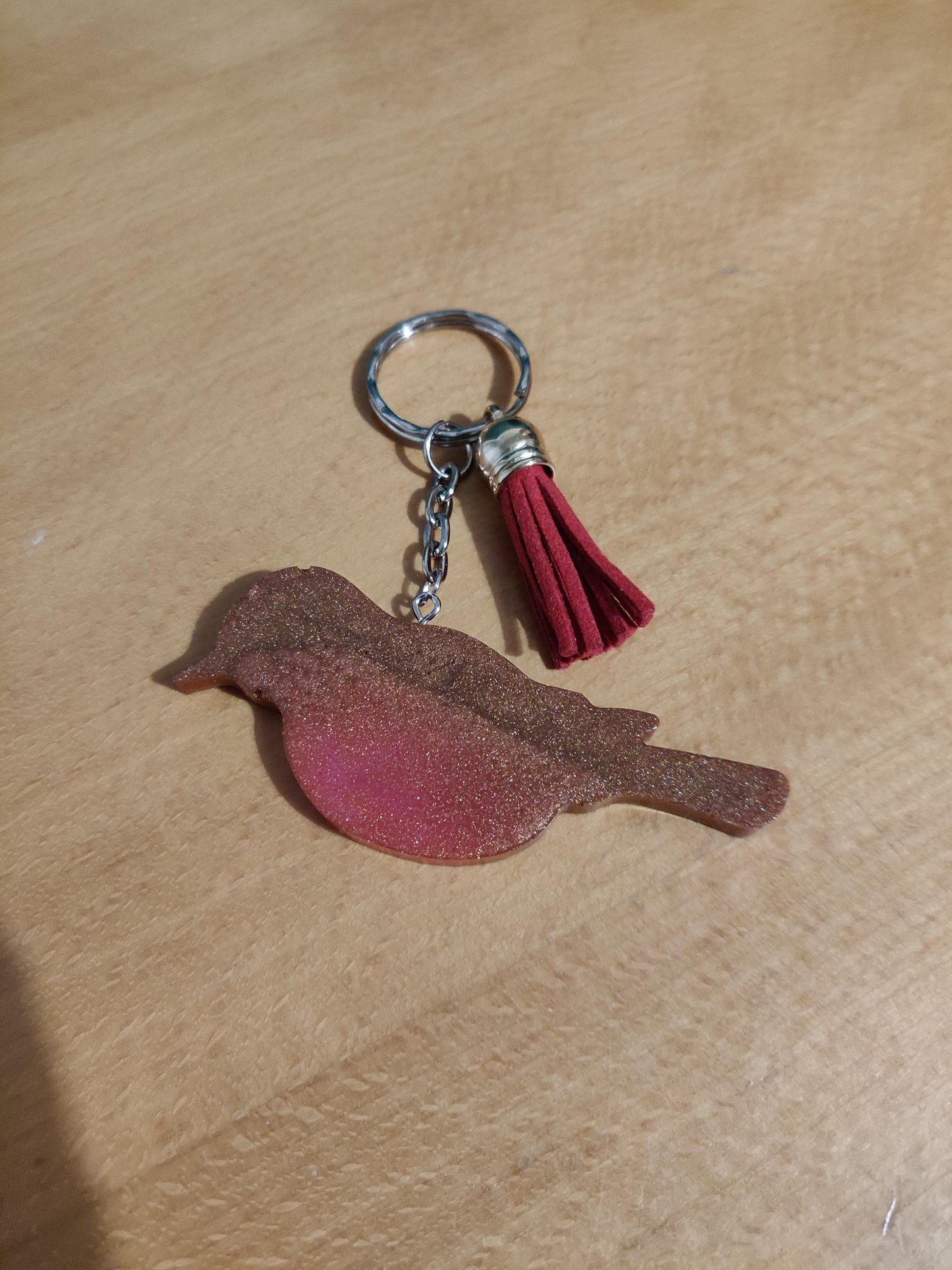 Resin Robin Keychain with Red Belly, Bag Charm Decoration