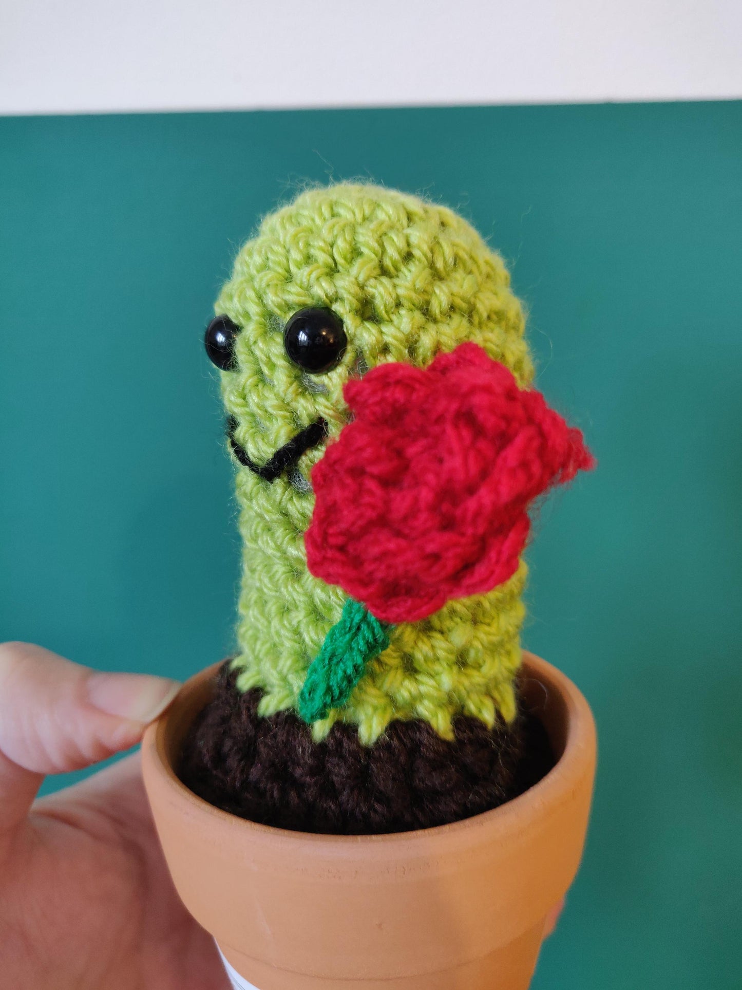Valentine's Cactus with Rose, Mini Crochet Cactus, Valentine's Day gift, Desk Decor