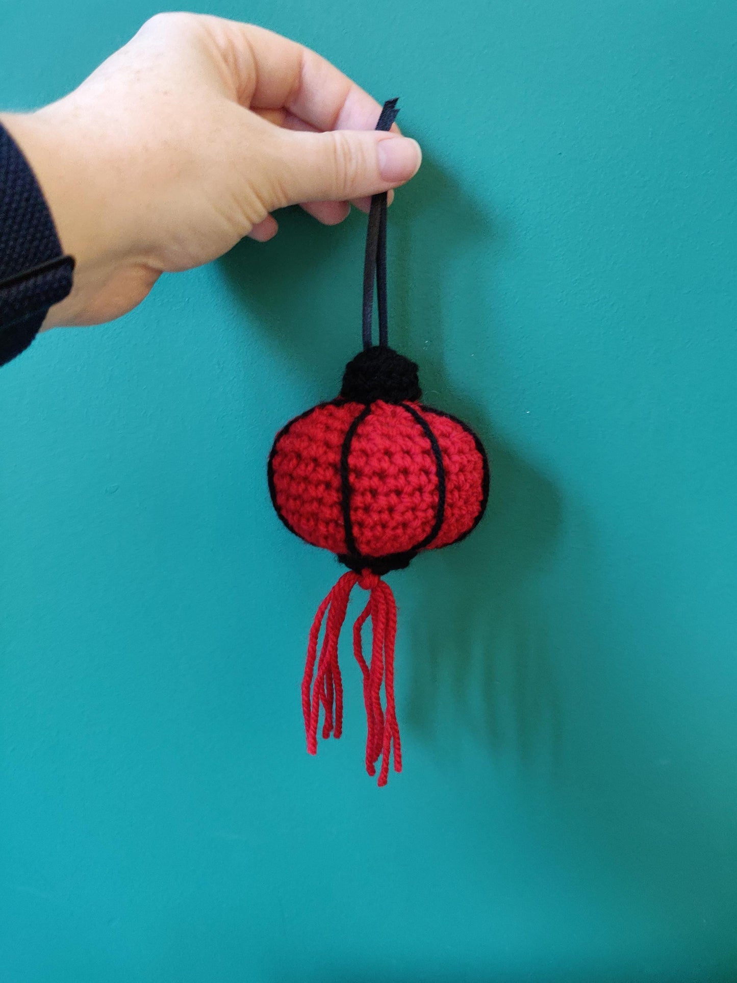 Crochet Chinese Red and Black Lantern, Lunar New Year Car Decor