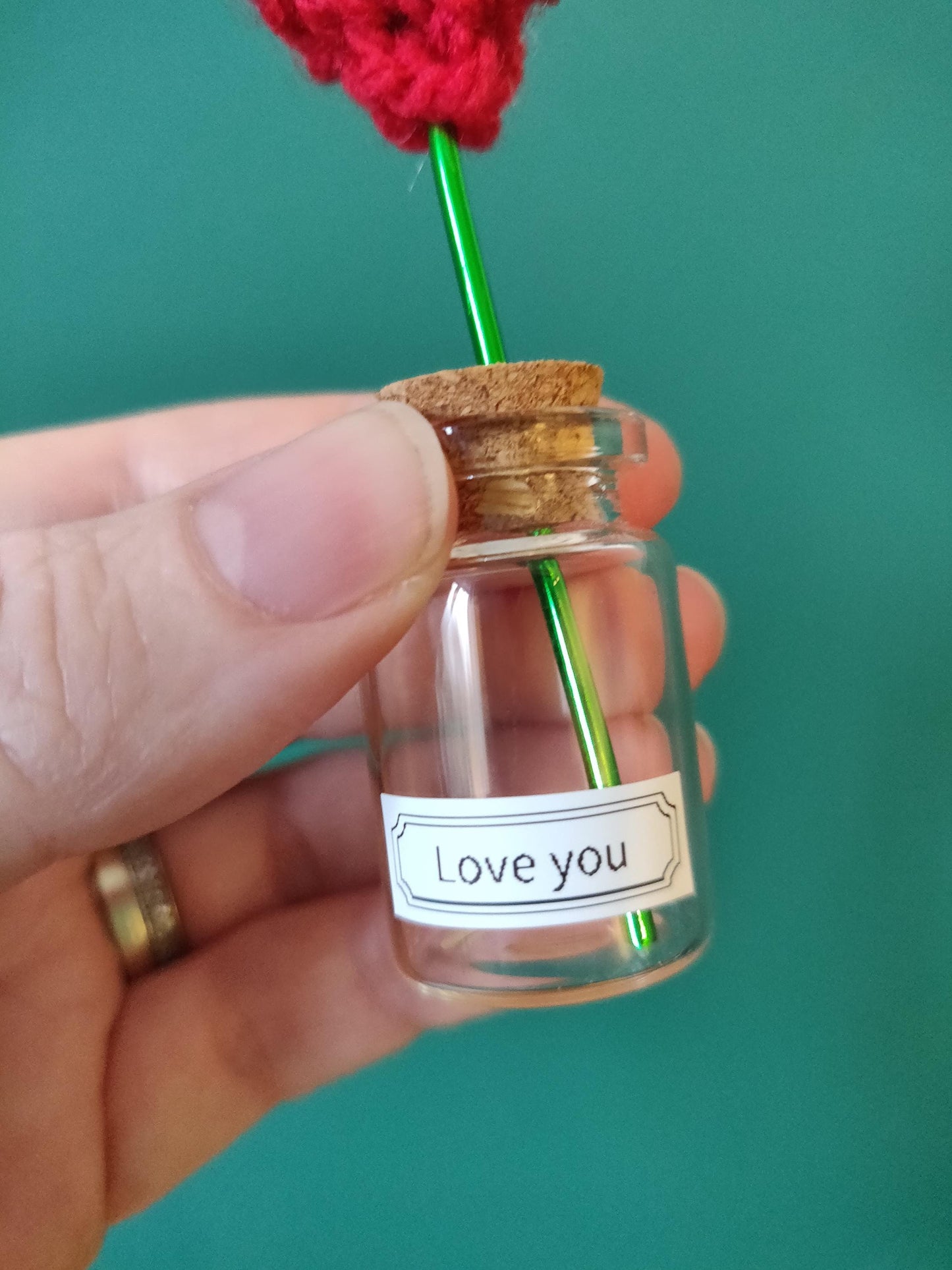 Mini Crochet Heart Flower, Custom Glass Vase, Valentine's Day Gift