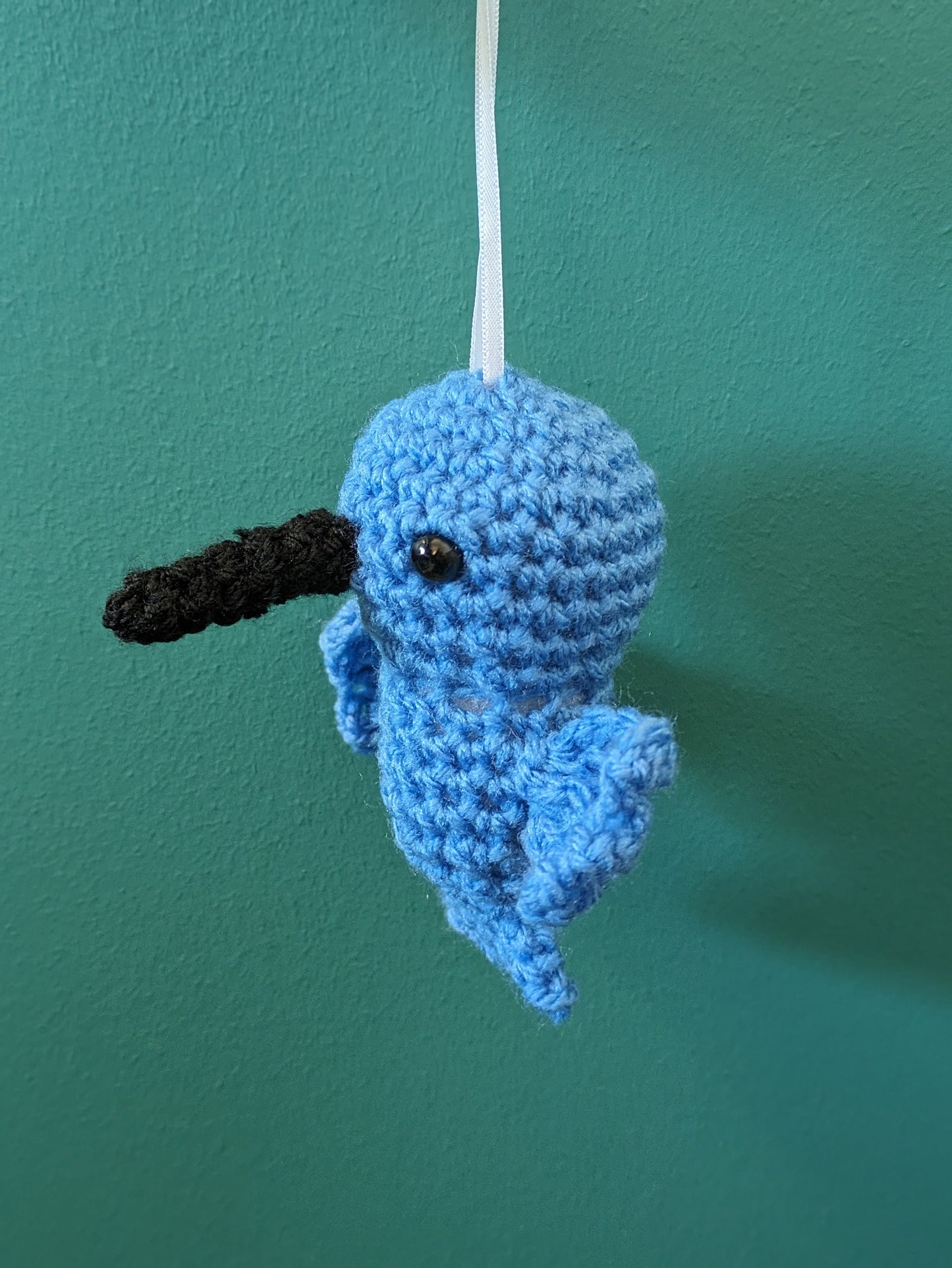 Crochet Hummingbird Car Mirror Ornament: Blue Bird Hanging Decoration