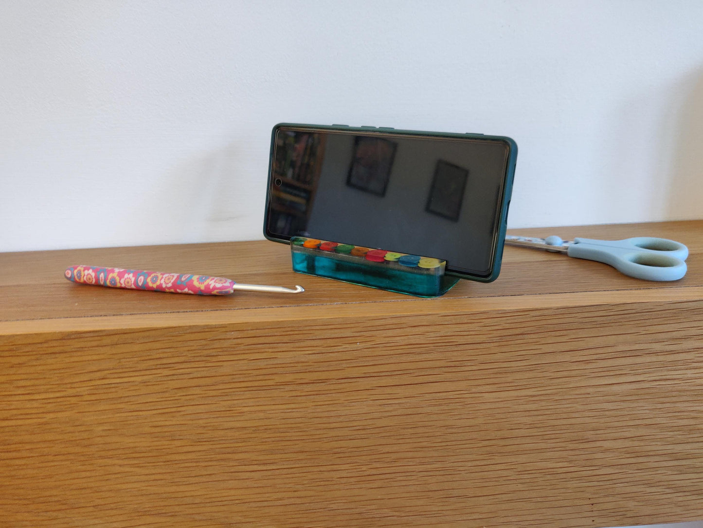 Button Phone Stand, Green Button  Craft Lover Gift, Desk Decor, Crafty Phone Holder, Phone Display, Tablet Stand, New Home, New Job Gift