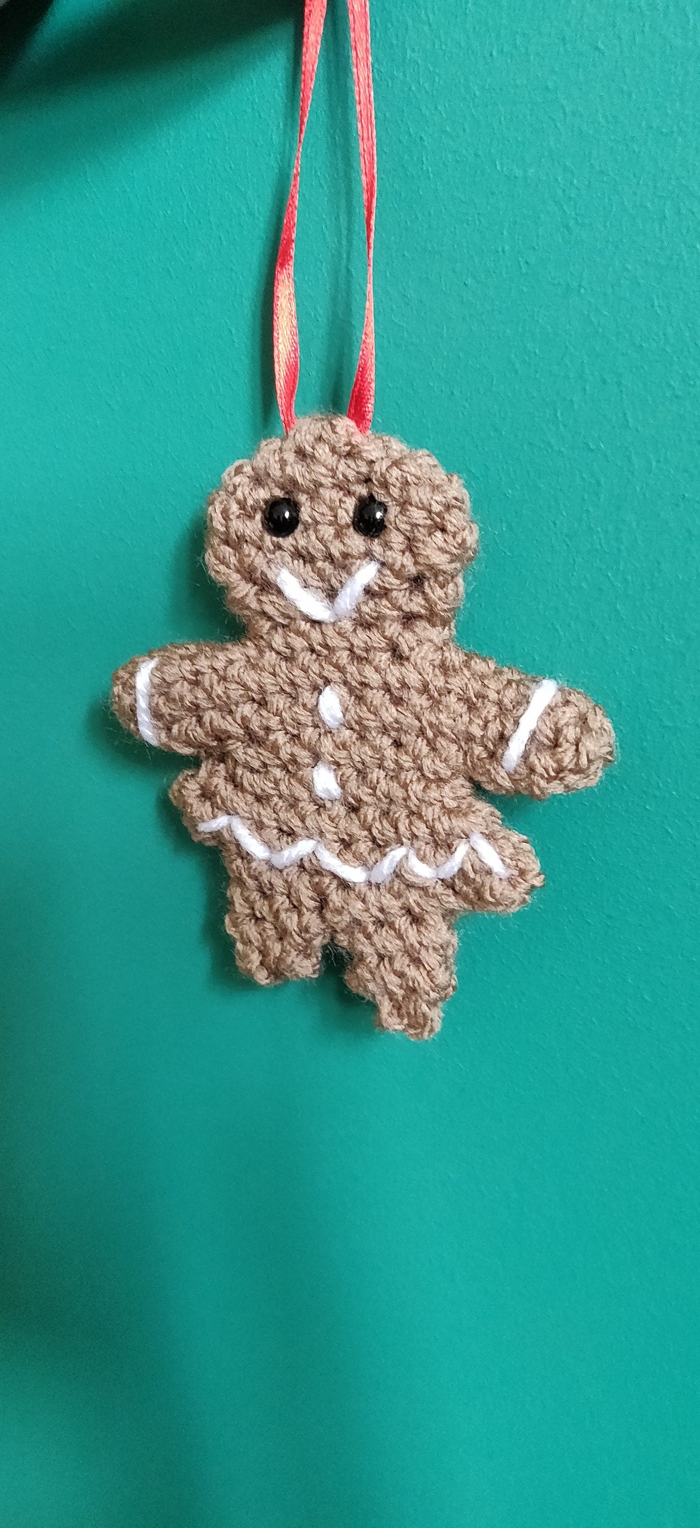 Crochet Gingerbread Lady Christmas Ornament, Hand Stitched Decor