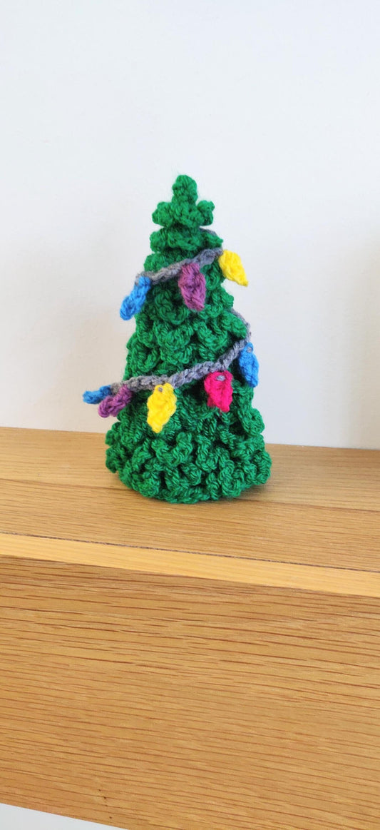 Crochet Christmas Tree Ornament: Mini Green Fir with Rainbow Lights