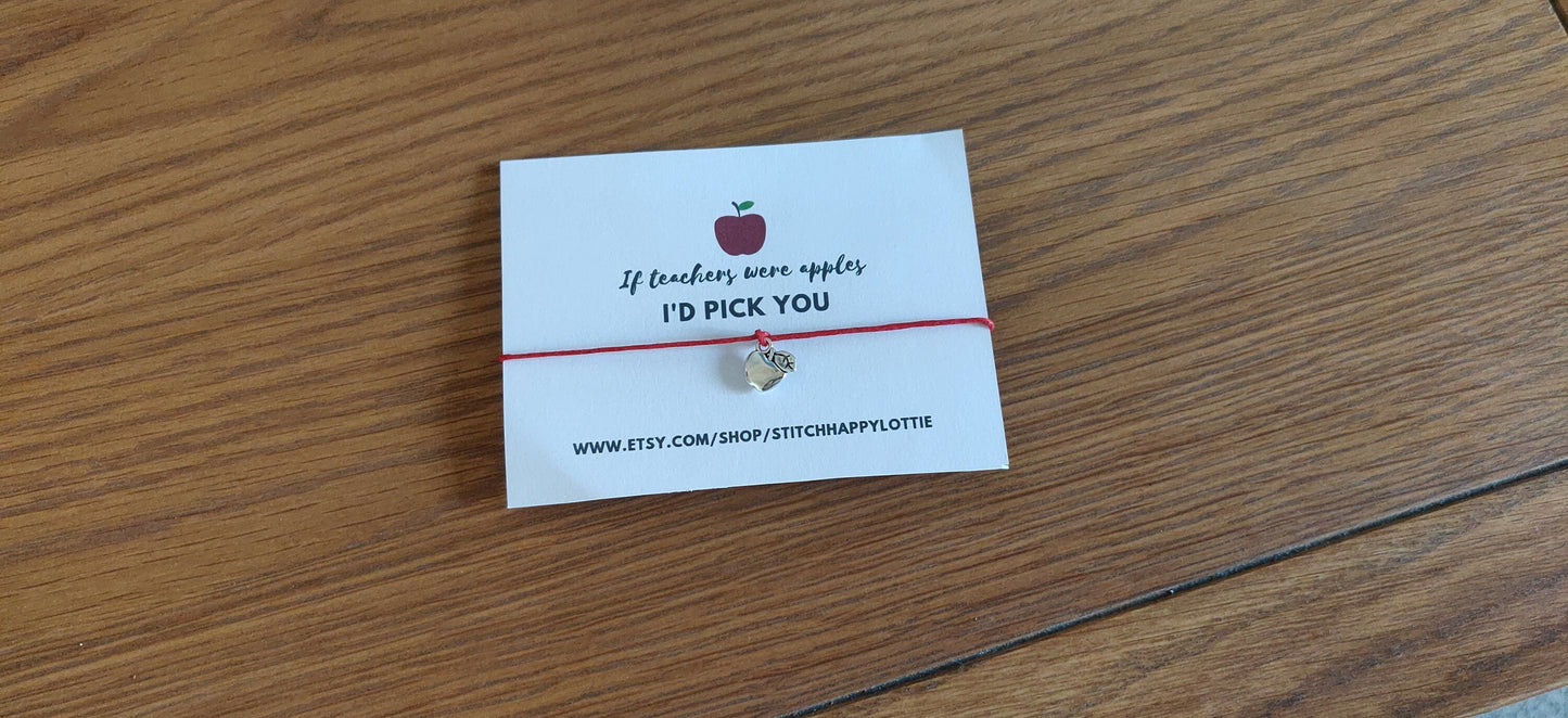 Apple Charm Bracelet for Teachers, End of Term Teacher Gift, Apple Gift for TA, Nursery Workers, If Teachers Were Apples I'd Pick You