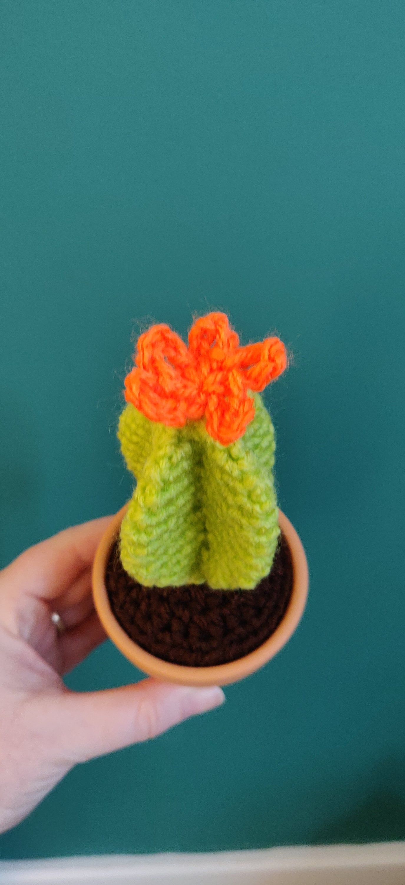 Mini Crochet Cactus, House Plant, Artificial Cacti, Birthday Gift, Retirement Gift, Desk Buddy, Office Decor, Orange Flower, Terracotta Pot