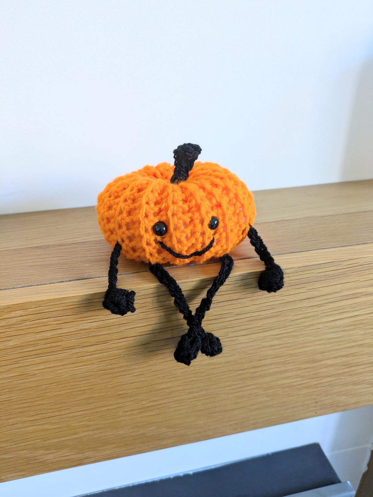 Smiley Pumpkin, Halloween Decorations, Crochet Pumpkin with Long Legs, Shelf Sitter, Buddy, Autumn, Fall Pumpkin Decor, Quirky, Fun Gift