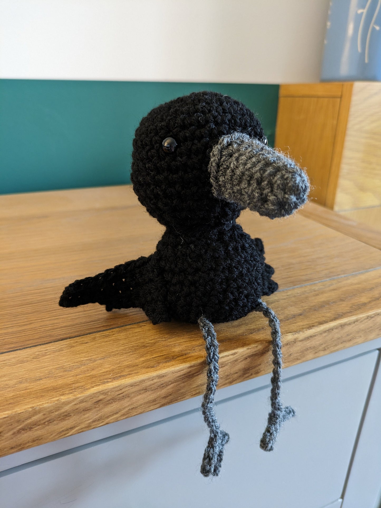 Crochet Raven Figurine, Crow Ornament, Halloween Decoration, Jackdaw Bird, Gothic Birthday Gift, Black Bird, Home Decor