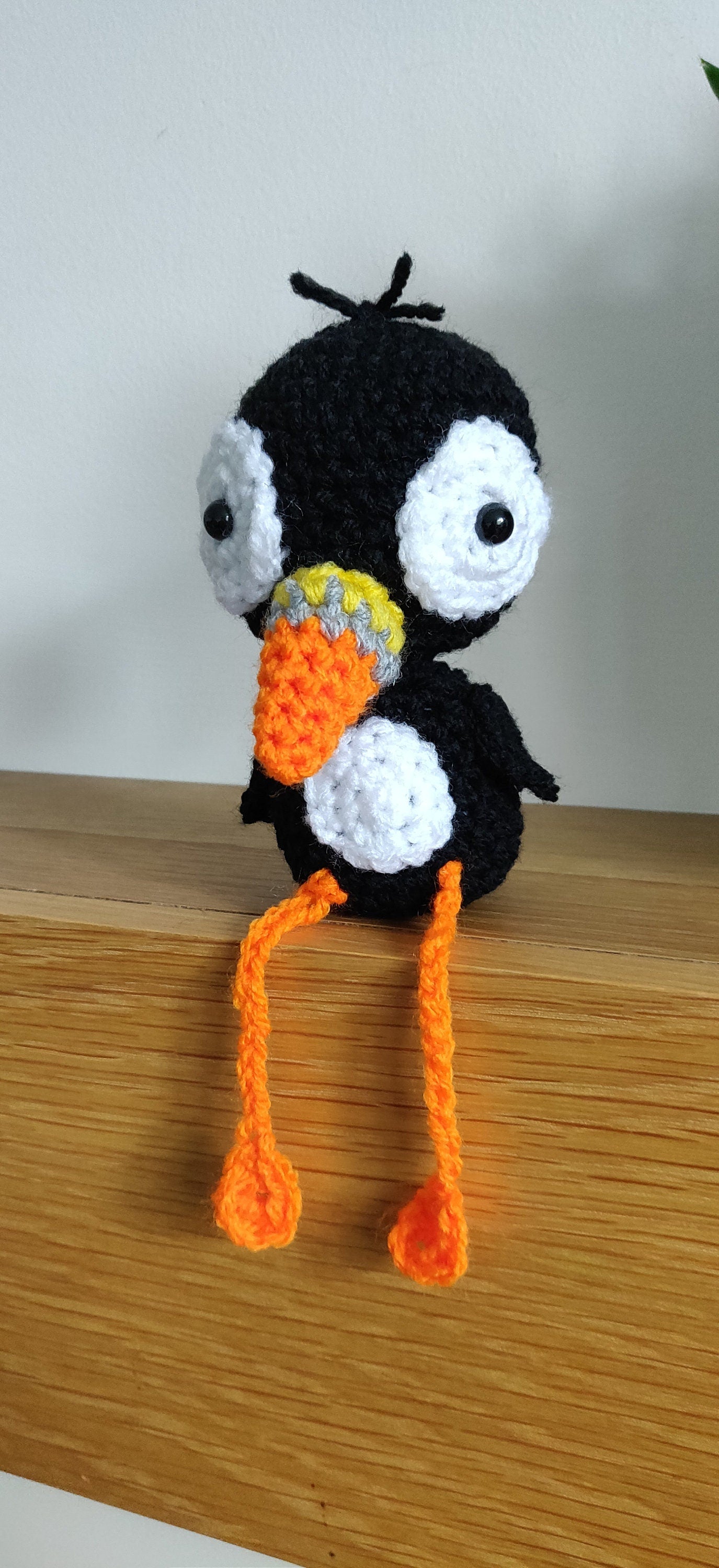 Crochet Puffin Shelf Sitter, Puffin Ornament, Figurine, Black and White Bird Decoration, Puffin Gift, Shelf Buddy, Puffin Plush