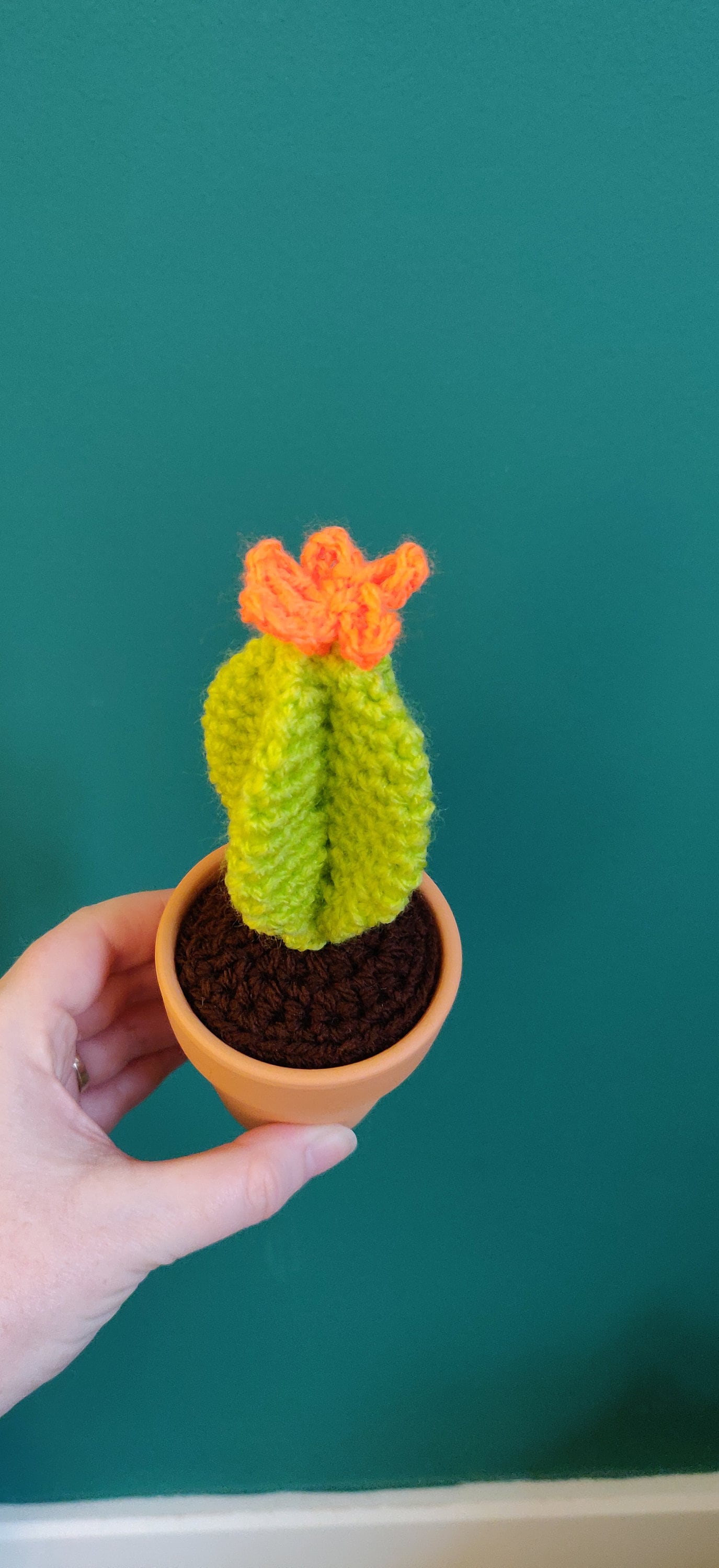 Mini Crochet Cactus, House Plant, Artificial Cacti, Birthday Gift, Retirement Gift, Desk Buddy, Office Decor, Orange Flower, Terracotta Pot