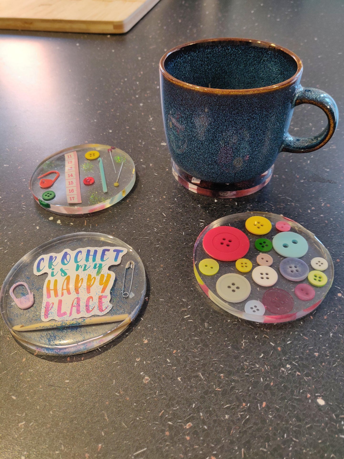 Craft Lover Coaster, 'Crochet Queen', Craft Room Decor, Resin Paperweight, Unique Fun Gift, Knitting, Embroidery, Crochet Lover Gift