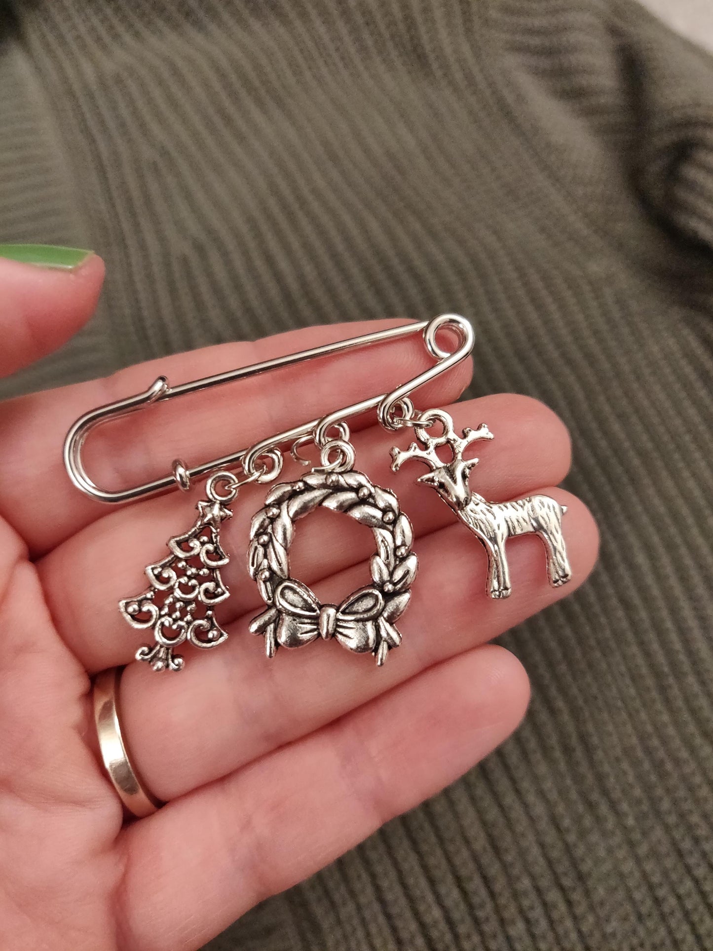 Christmas Brooch, Silver Charm Pin, Gold Santa Badge, Festive Pin, Stocking Filler, Secret Santa, Kilt Pin, Scarf, Snowman Coat Pin