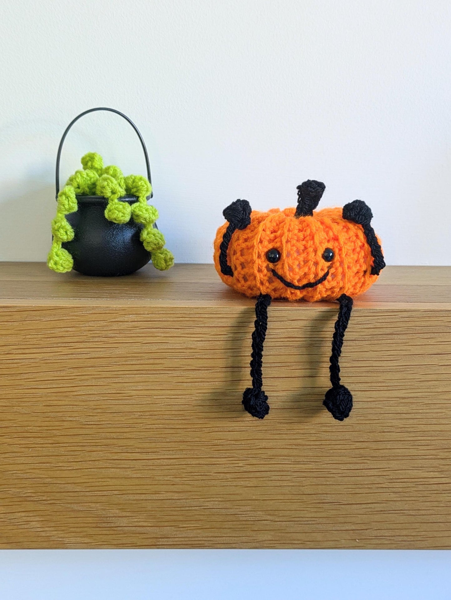 Smiley Pumpkin, Halloween Decorations, Crochet Pumpkin with Long Legs, Shelf Sitter, Buddy, Autumn, Fall Pumpkin Decor, Quirky, Fun Gift