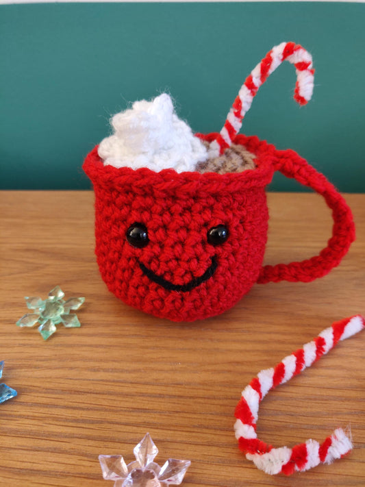 Crochet Hot Chocolate Mug, Hot Cocoa Station Decorations, Christmas Tree Decor, Chocolate Lovers Gift, Christmas Shelf Sitter Mug Ornament
