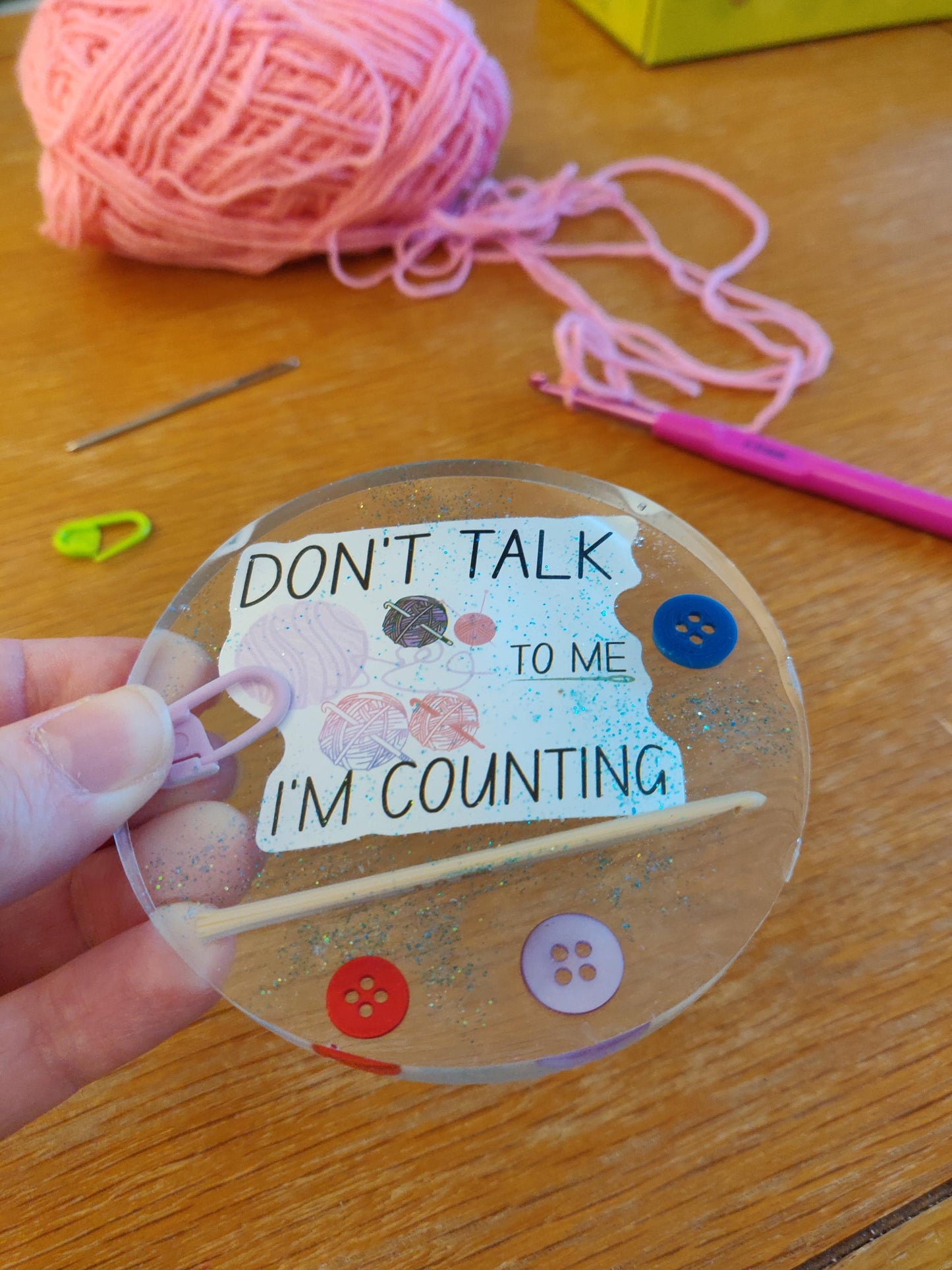 Crochet Lover Coaster, Don't Talk to me I'm Counting, Craft Room Decor, Resin Paperweight, Unique Fun Gift for Crocheter, Knitting, Sewer
