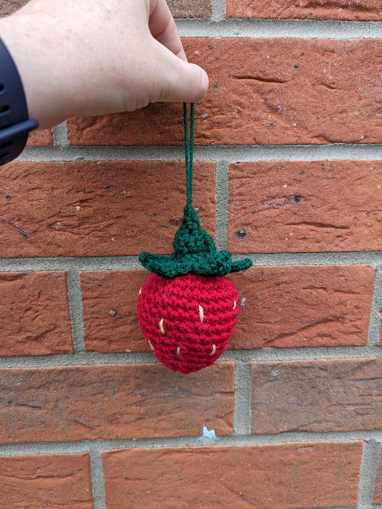 Crochet Strawberry Car Charm: Pun Gift Tag, Anniversary, Valentine