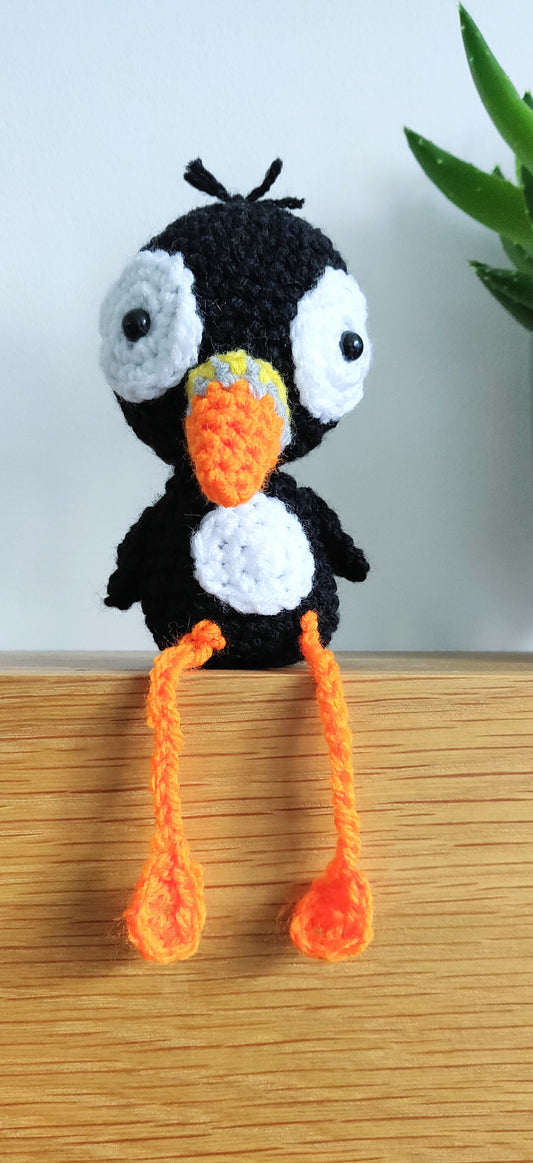 Crochet Puffin Shelf Sitter, Puffin Ornament, Figurine, Black and White Bird Decoration, Puffin Gift, Shelf Buddy, Puffin Plush
