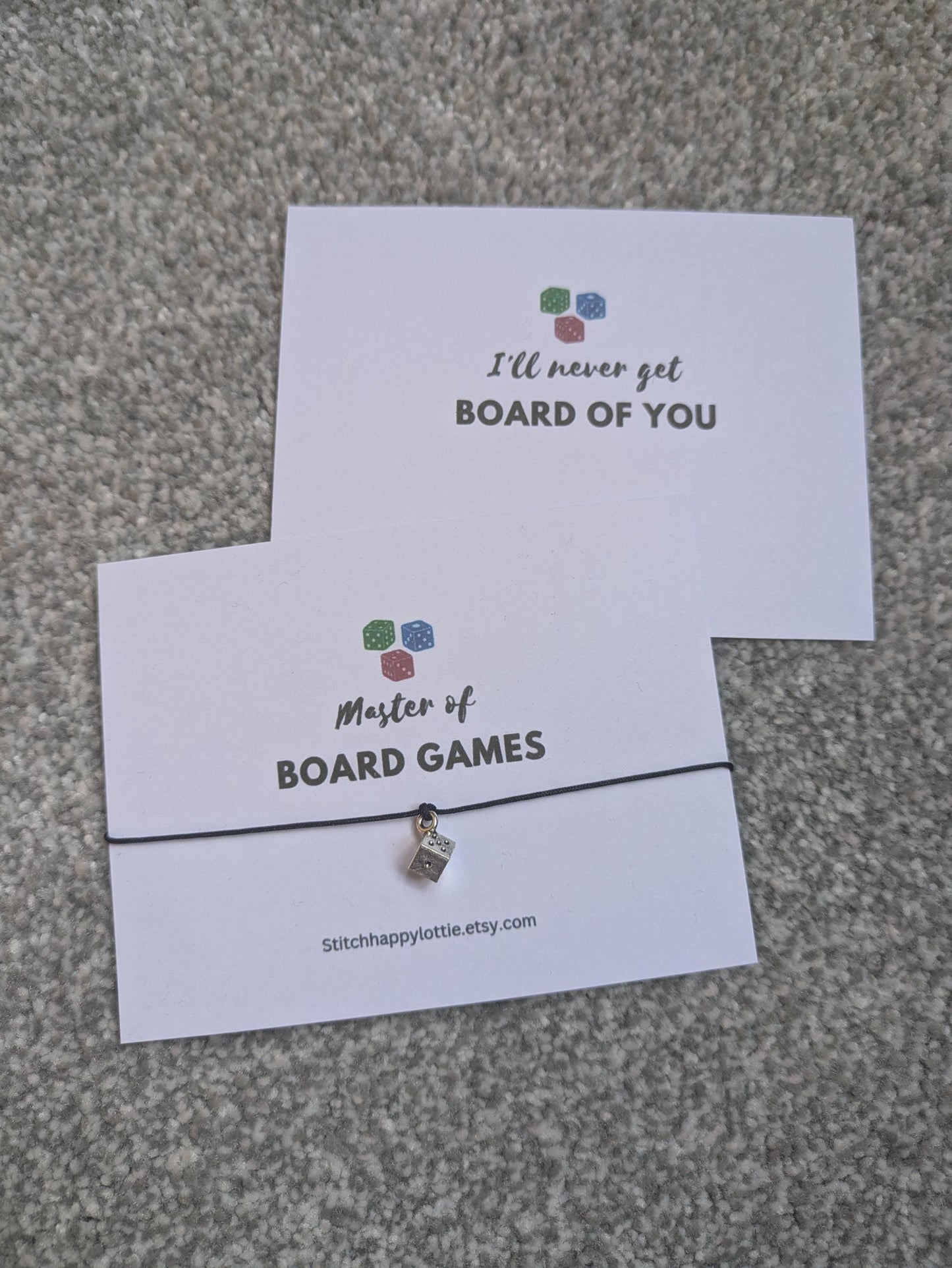 Dice Charm Bracelet, Board Game Addict Gift, Game Lover Birthday Card, I'll Never get Board of You, Master of Board Games, Game Night Geek