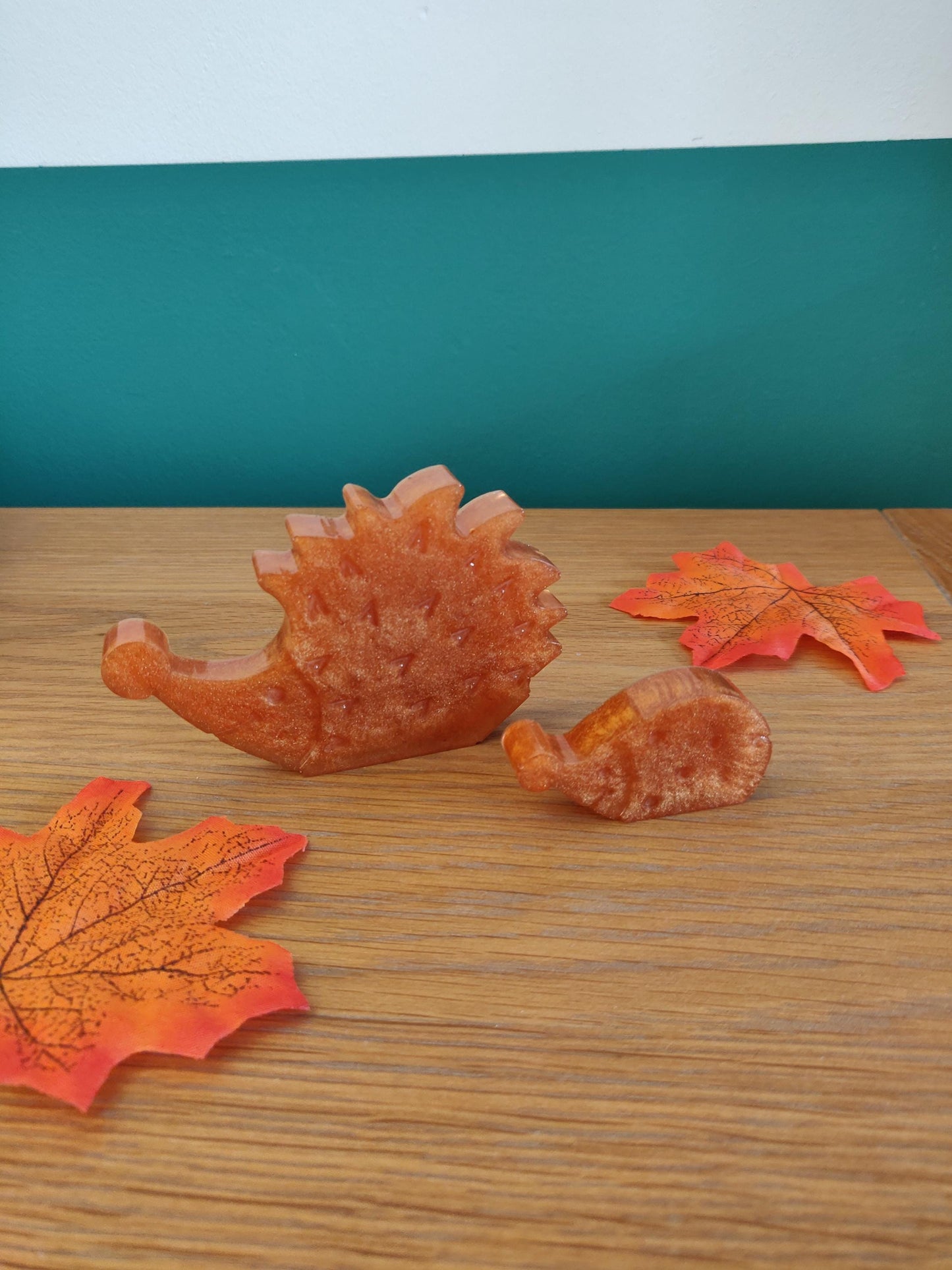 Resin Hedgehog Ornament Set: Autumn Home Decor, Handmade Hoglet Art