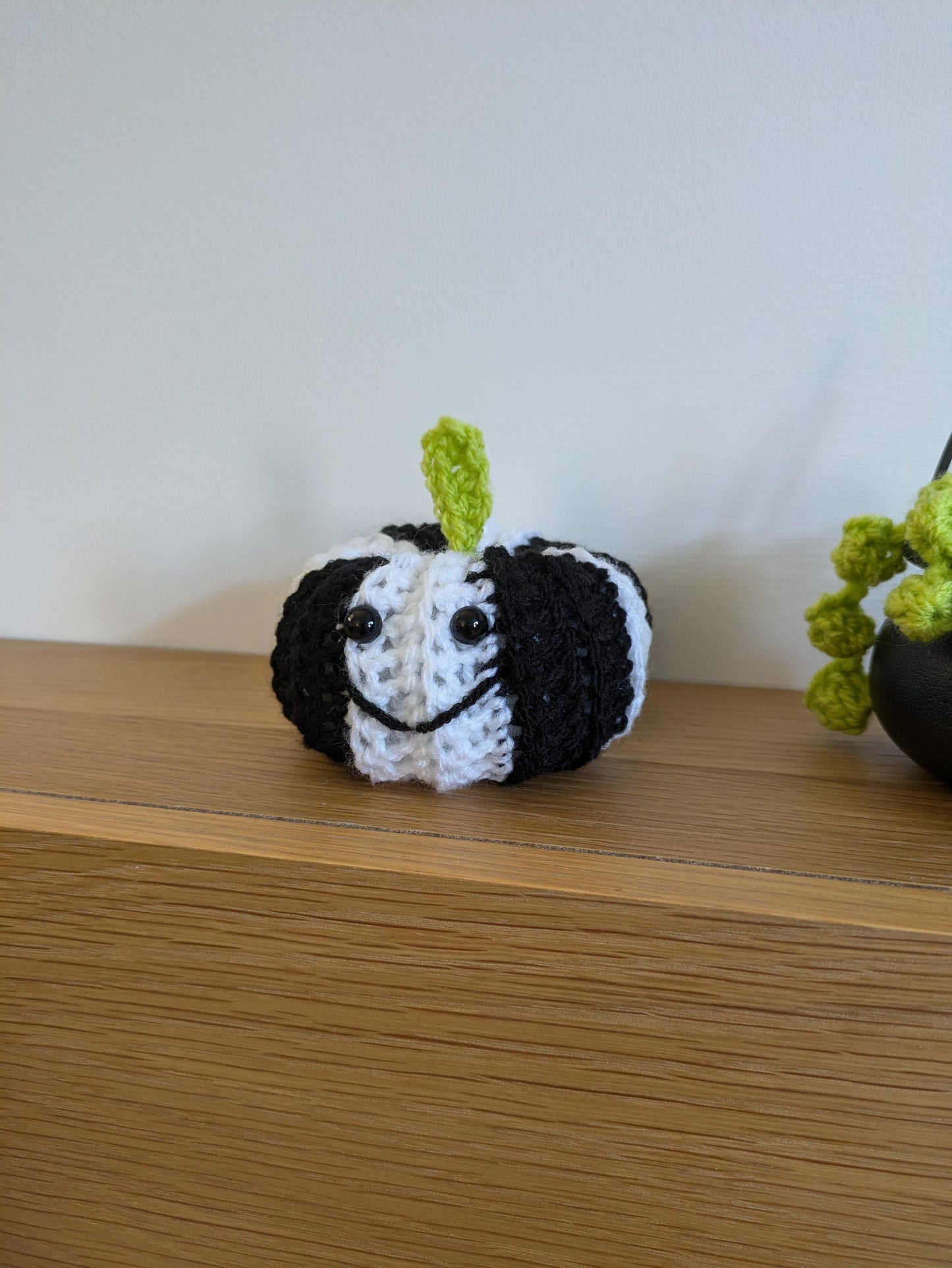 Striped Black and White Pumpkin, Beetlejuice Inspired Halloween Decoration, Gothic Decor, Neon Green Gift, Crochet Pumpkin, Tiered Tray