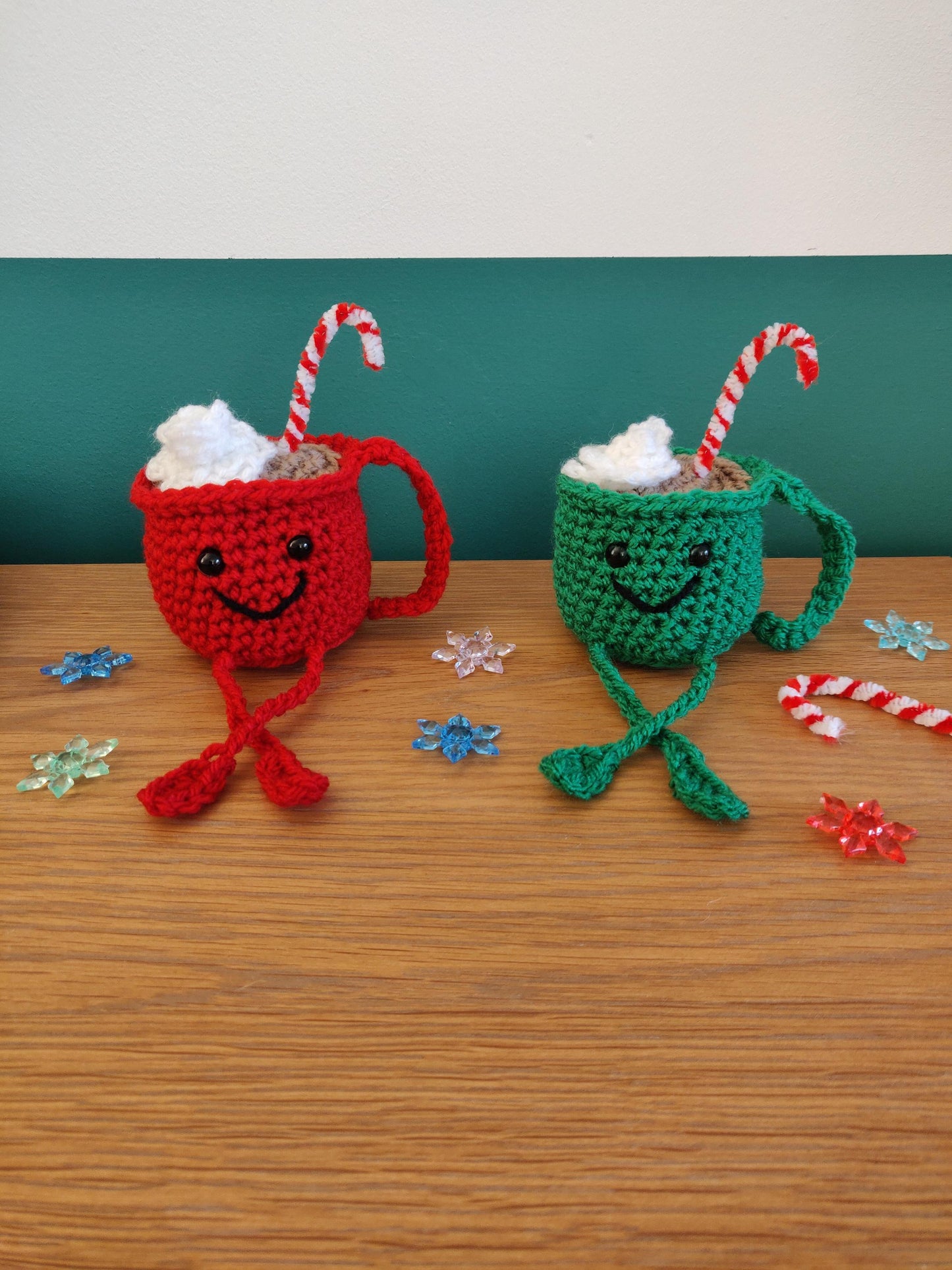 Crochet Hot Chocolate Mug, Hot Cocoa Station Decorations, Christmas Tree Decor, Chocolate Lovers Gift, Christmas Shelf Sitter Mug Ornament