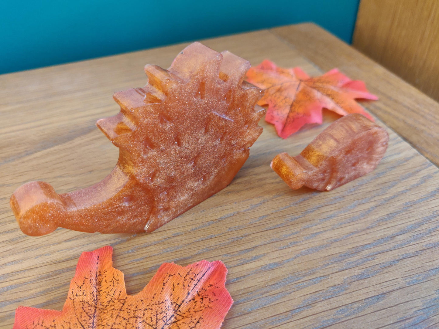 Resin Hedgehog Ornament Set: Autumn Home Decor, Handmade Hoglet Art
