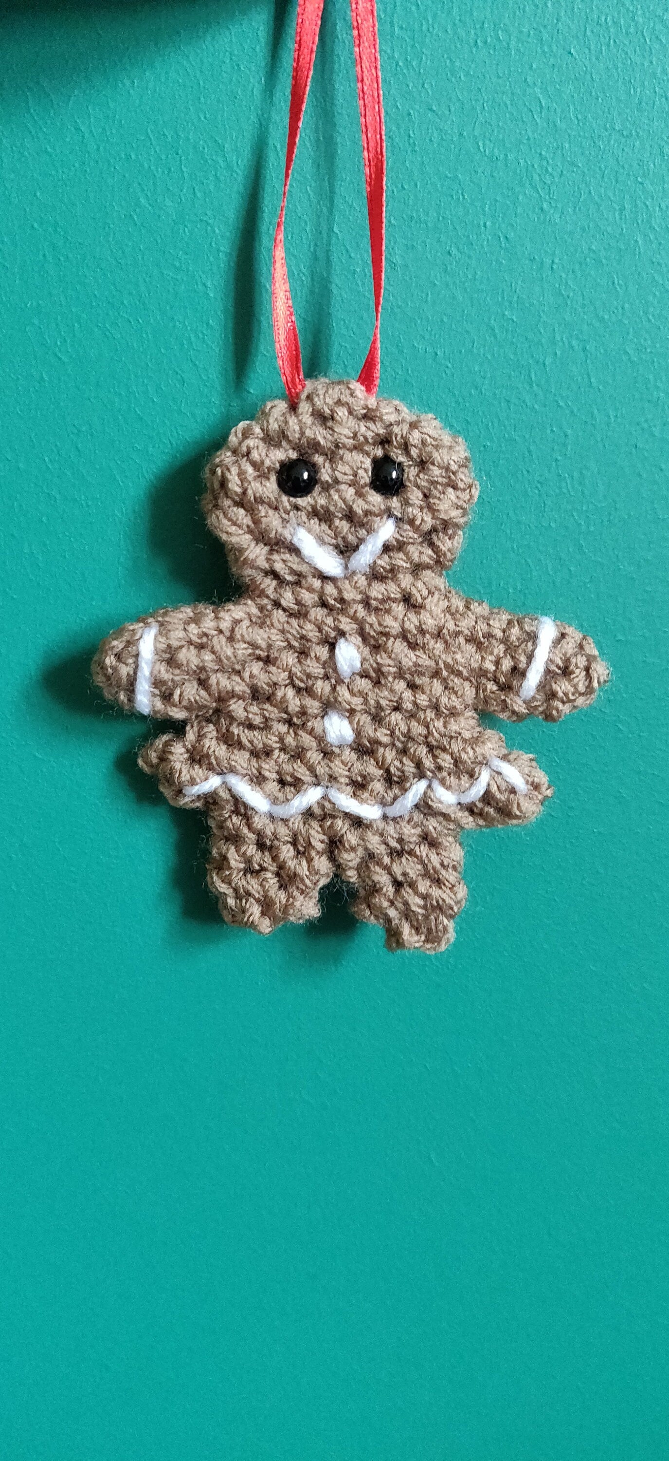 Crochet Gingerbread Lady Christmas Ornament, Hand Stitched Decor