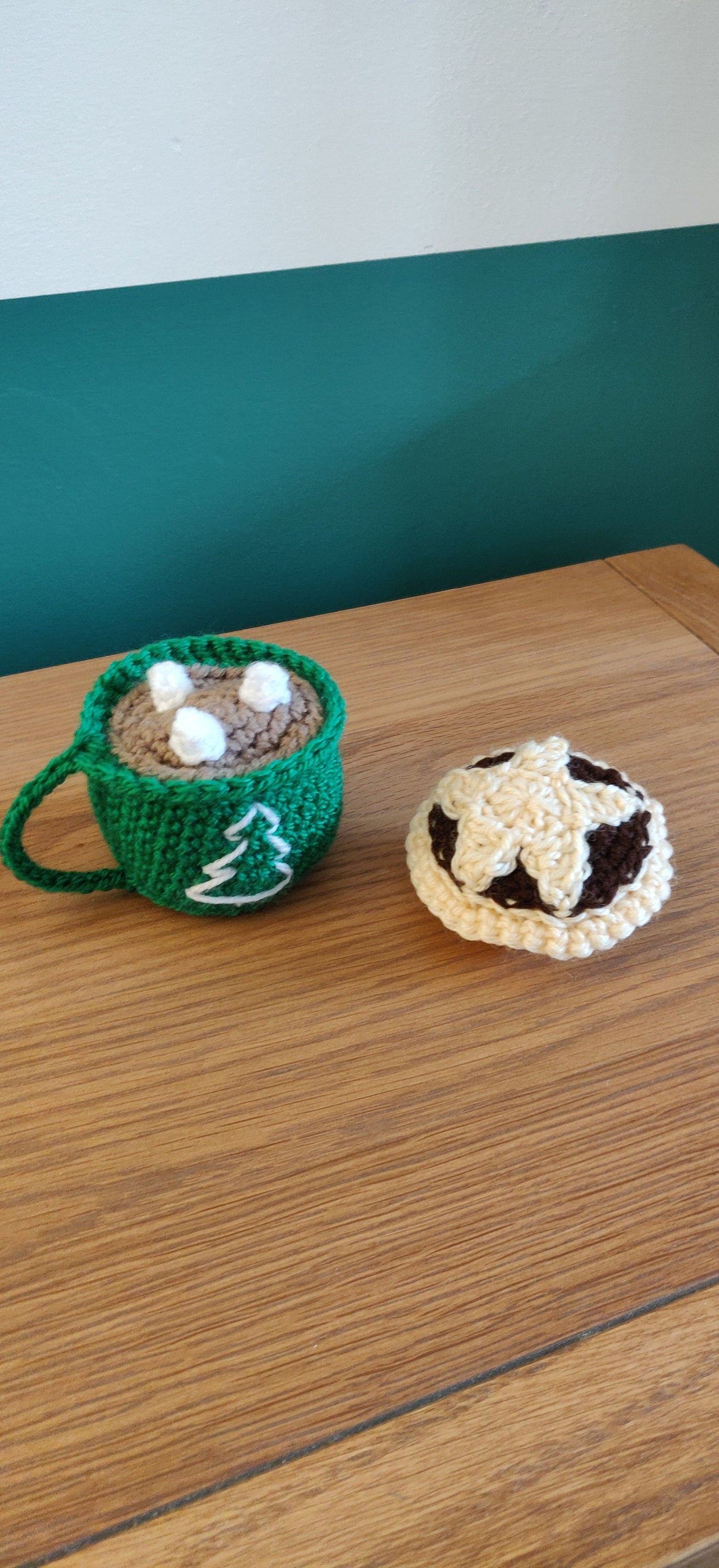 Crochet Mince Pie and Hot Chocolate Christmas Ornaments, Set of Two