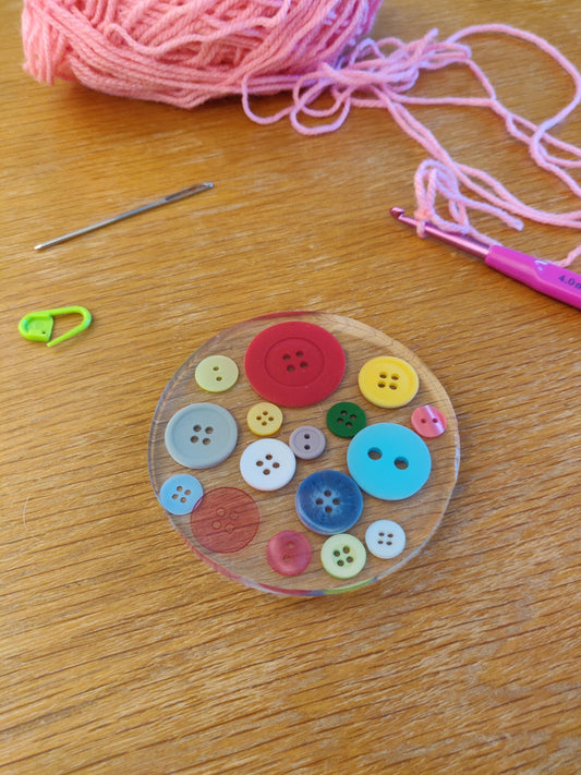 Craft Lover Coaster, Button Coaster, Craft Room Decor, Resin Paperweight, Unique, Fun Gift for Crocheter, Knitting, Embroidery, Sewing