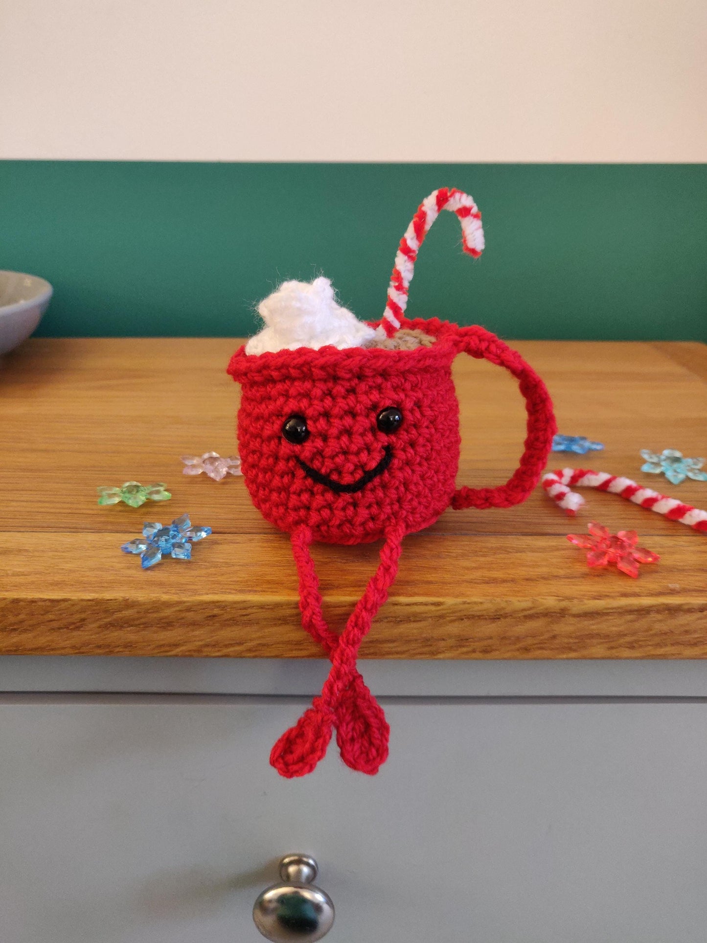 Crochet Hot Chocolate Mug, Hot Cocoa Station Decorations, Christmas Tree Decor, Chocolate Lovers Gift, Christmas Shelf Sitter Mug Ornament