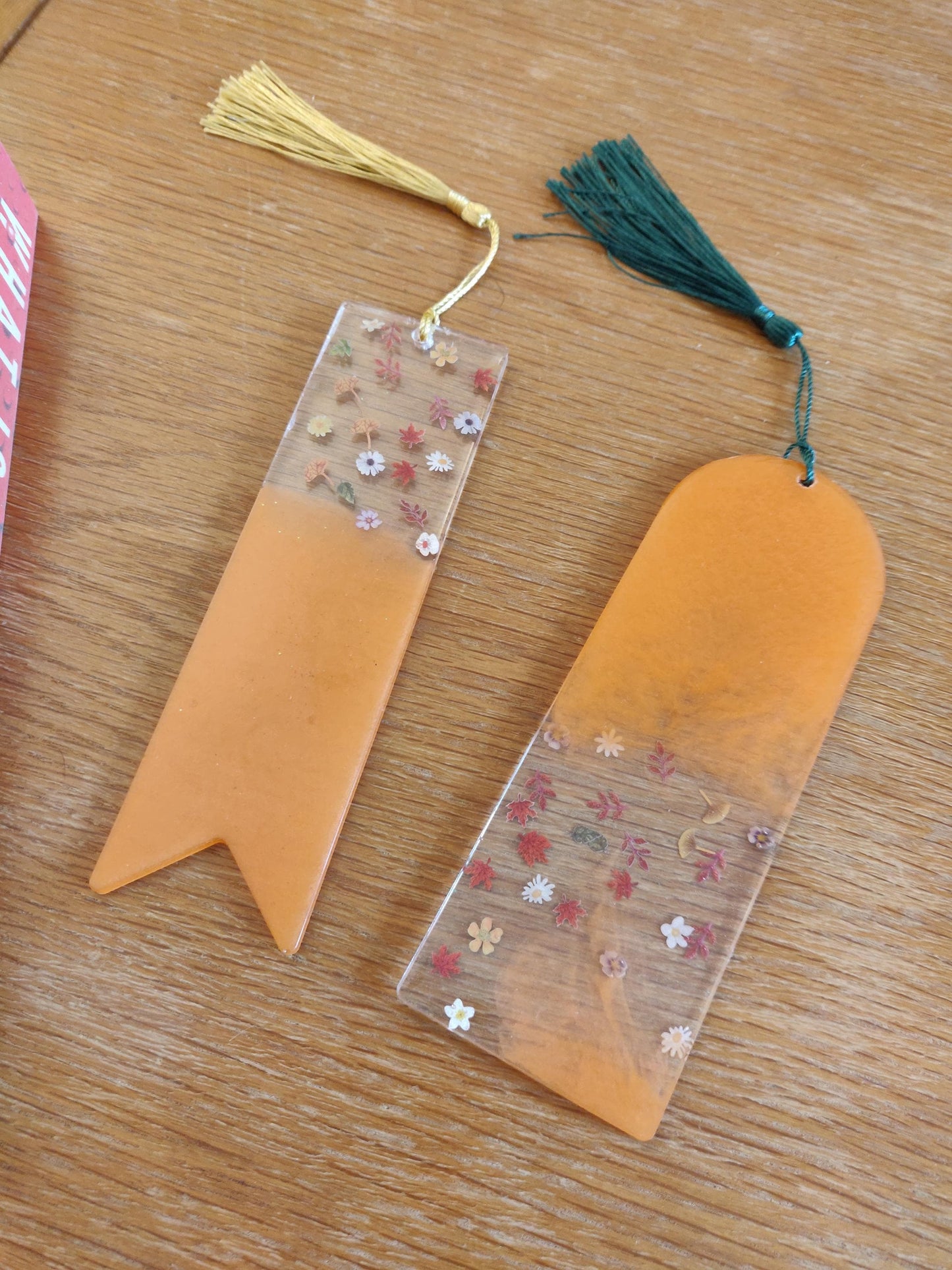 Autumn Leaf Bookmark, Fall Book Accessories, Resin bookmark with Leaves, Orange with Tassel, Book Lover Gift, Birthday, Secret Santa