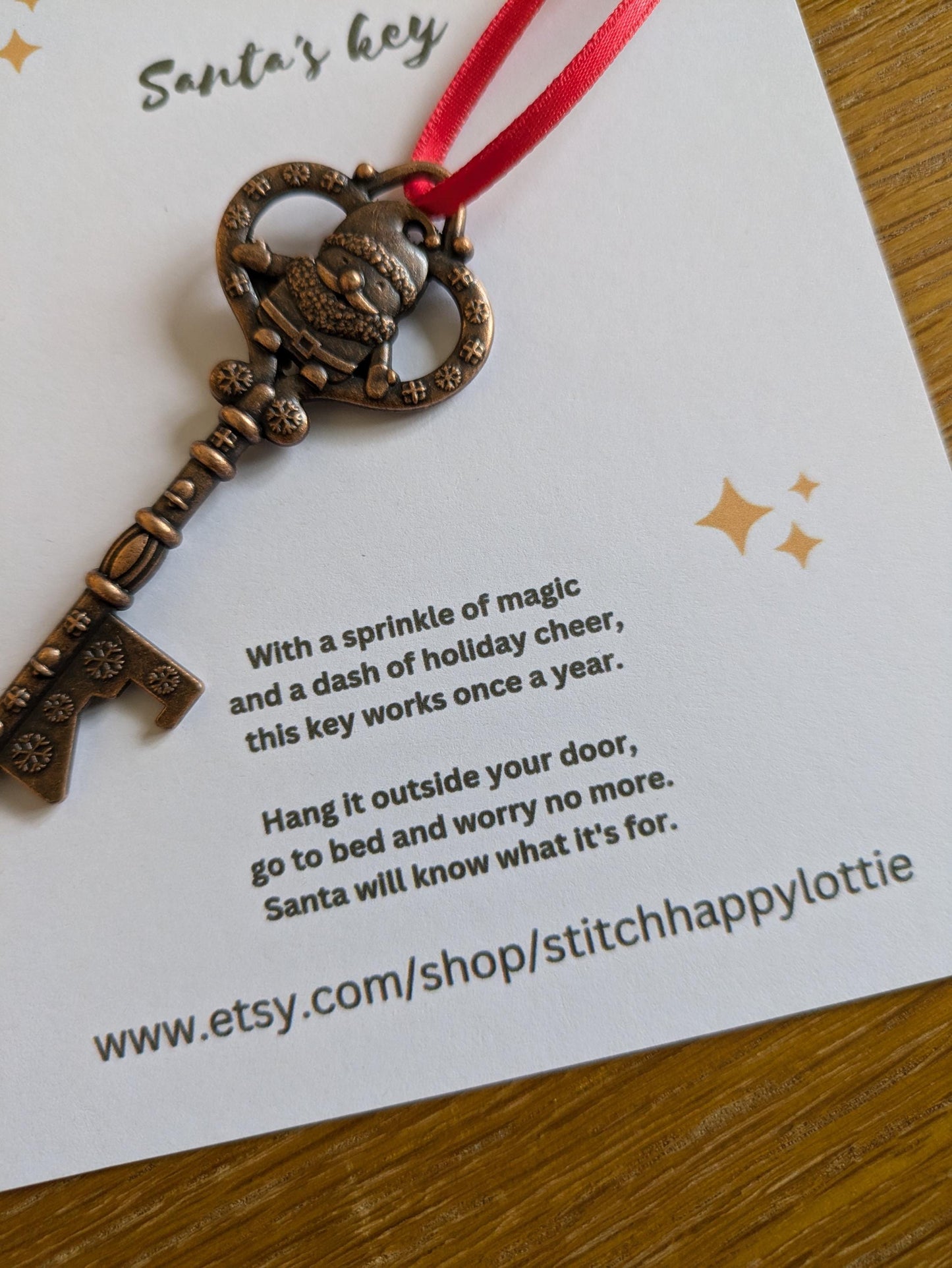 Santa Key, Hanging Christmas Tree Decoration, Pocket Hug, Xmas Eve Box, Magic Father Christmas Chimney Alternative, Traditional Key