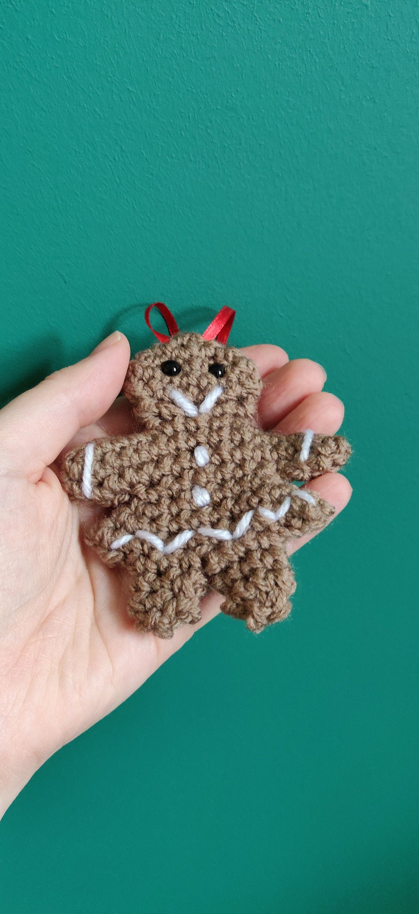 Crochet Gingerbread Lady Christmas Ornament, Hand Stitched Decor