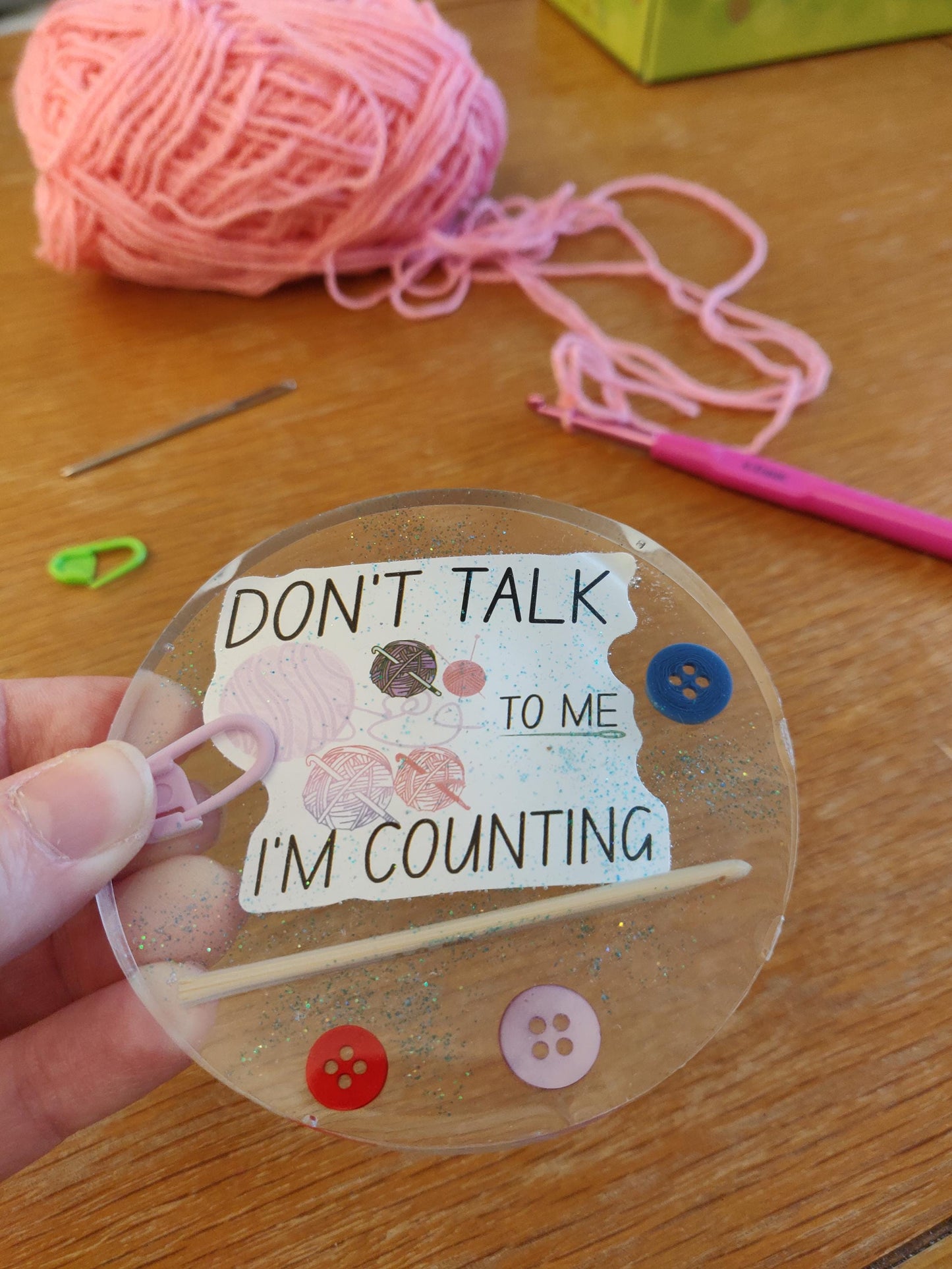Crochet Lover Coaster, Don't Talk to me I'm Counting, Craft Room Decor, Resin Paperweight, Unique Fun Gift for Crocheter, Knitting, Sewer