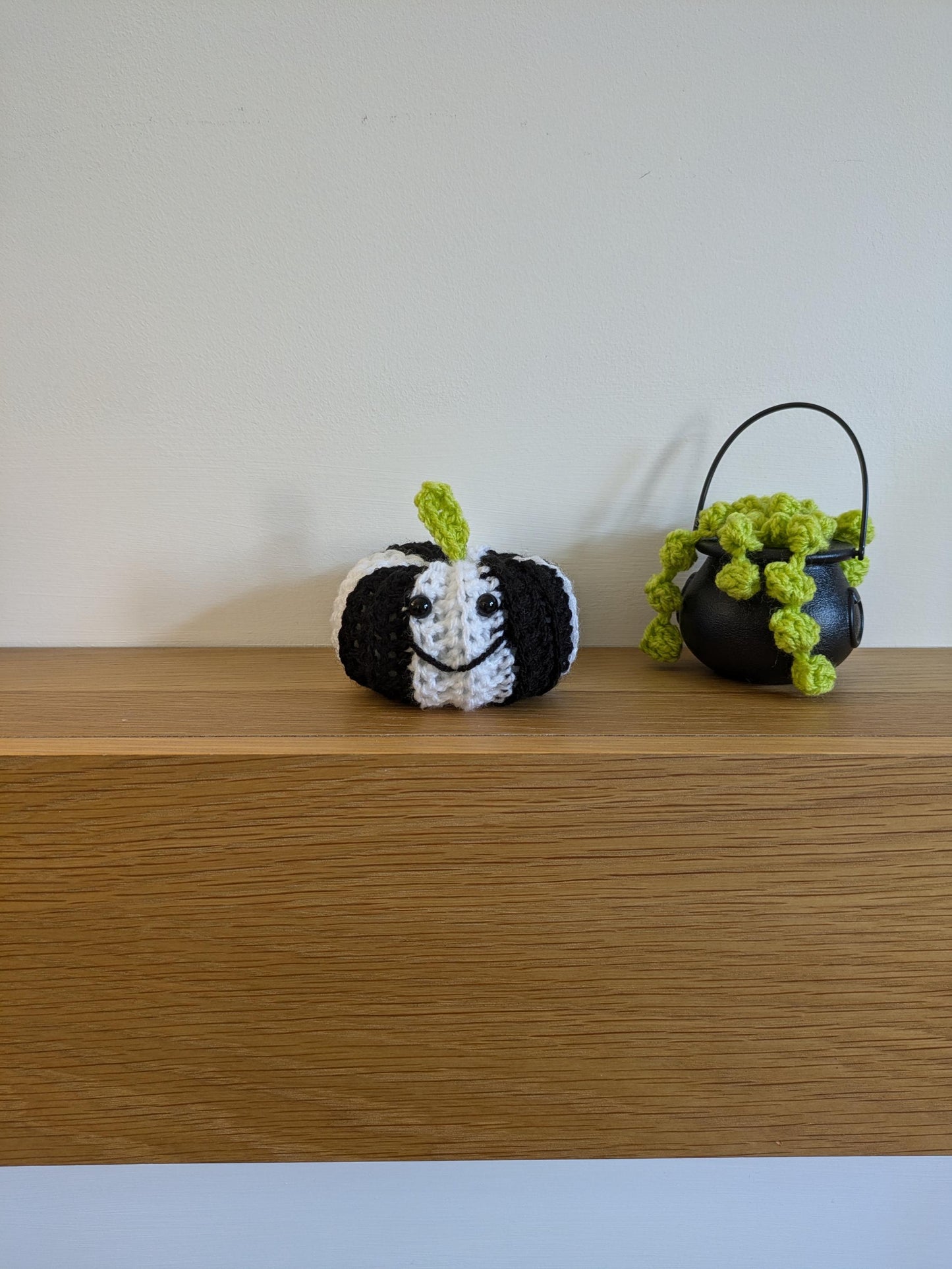 Striped Black and White Pumpkin, Beetlejuice Inspired Halloween Decoration, Gothic Decor, Neon Green Gift, Crochet Pumpkin, Tiered Tray