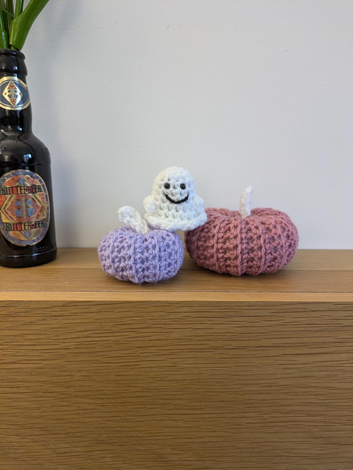 Cute Autumn Decorations, Whimsical Pastel Fall Pumpkins, Purple, Pink Kawaii, Mini Pumpkin, Fall Tiered Tray, Crochet Amigirumi Ghost