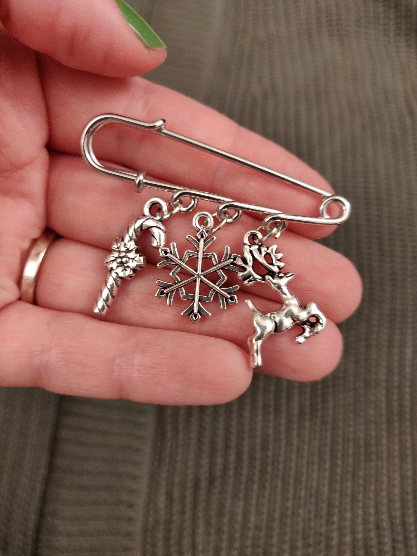 Christmas Brooch, Silver Charm Pin, Gold Santa Badge, Festive Pin, Stocking Filler, Secret Santa, Kilt Pin, Scarf, Snowman Coat Pin
