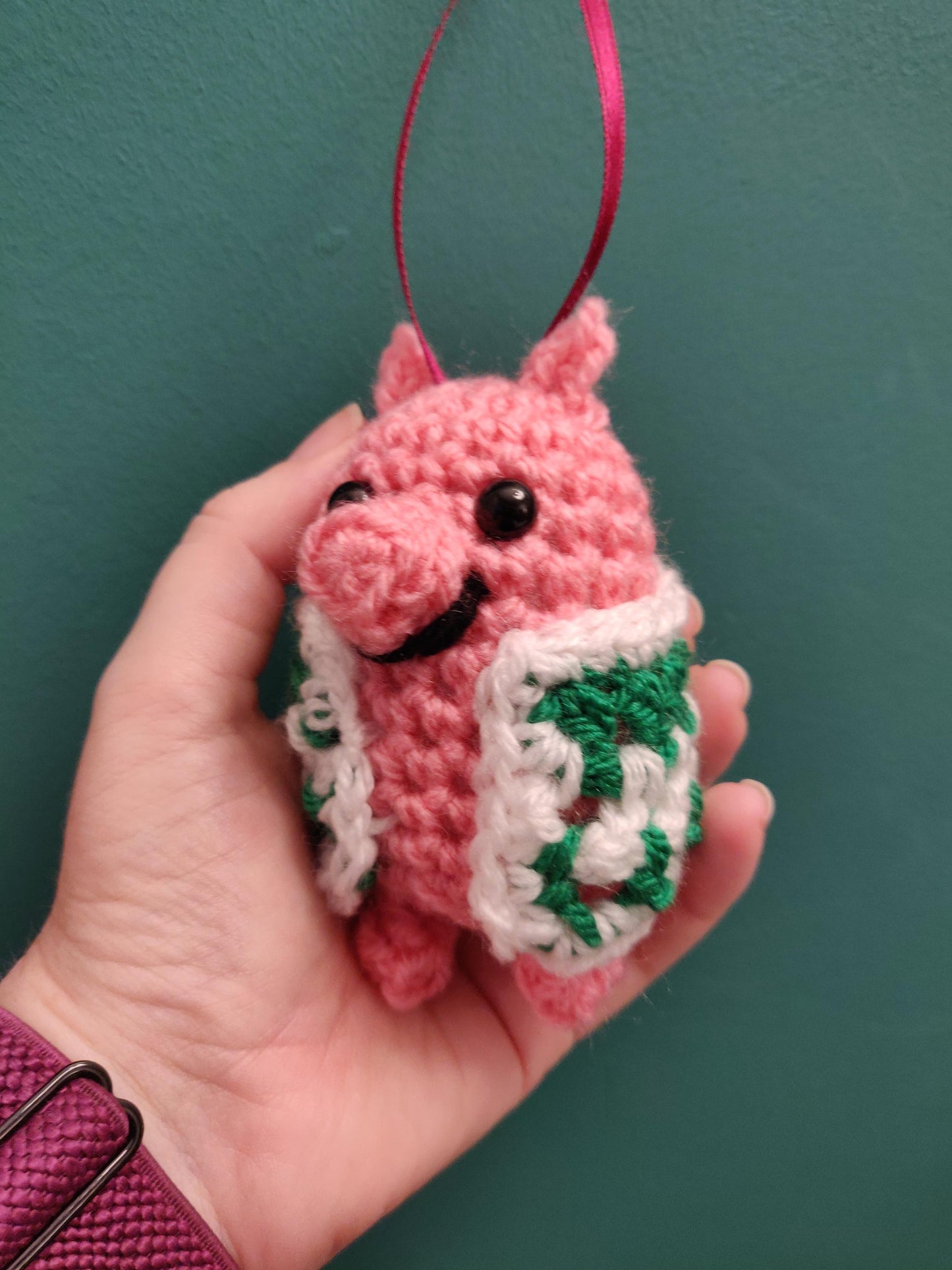 Crochet Pig In Blanket, Funny Christmas Decor, Vegetarian, Vegan Fun Gift, Xmas Hanging Decorations, Secret Santa Amigurumi, Kawaii Dec