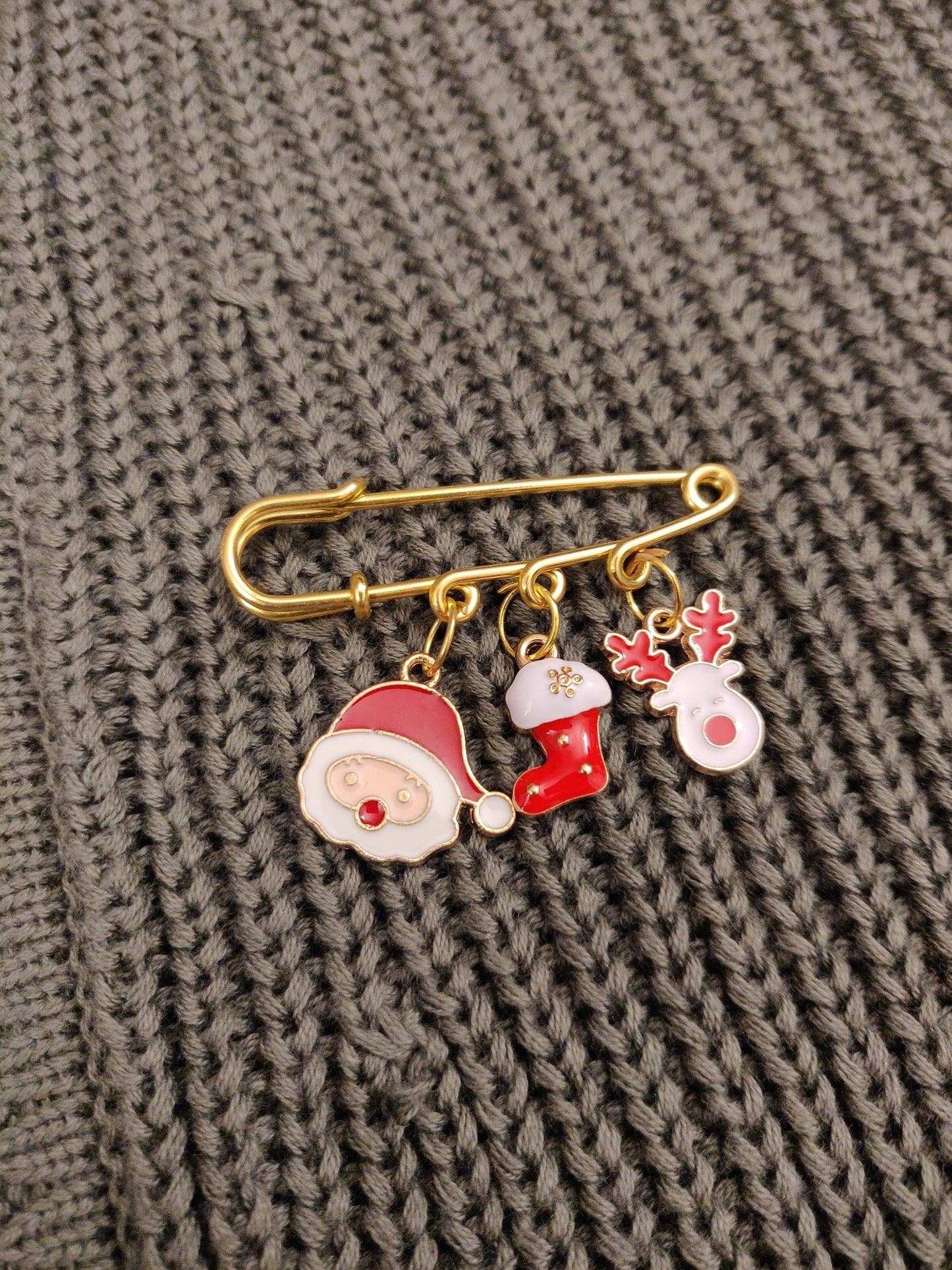 Christmas Brooch, Silver Charm Pin, Gold Santa Badge, Festive Pin, Stocking Filler, Secret Santa, Kilt Pin, Scarf, Snowman Coat Pin