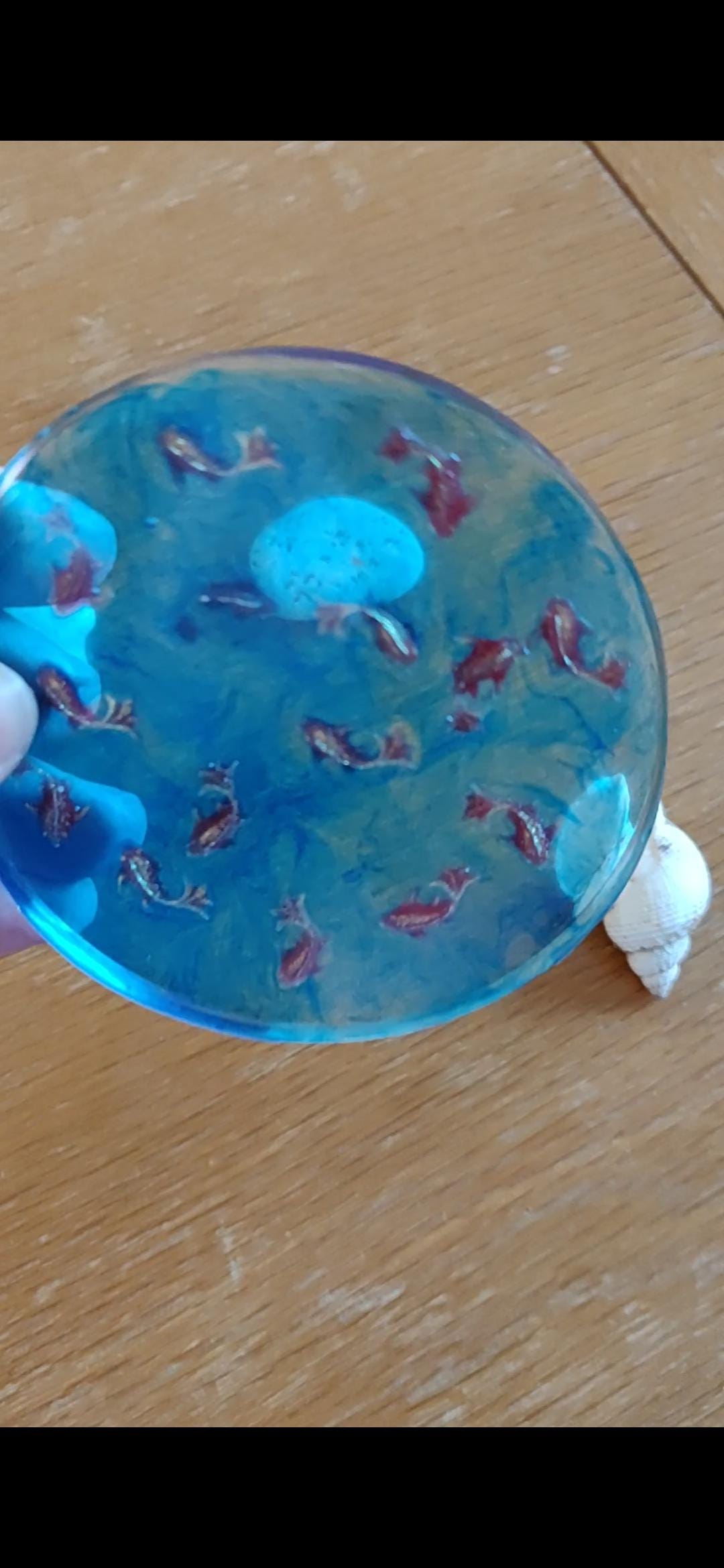 Goldfish Resin Coaster for Fish Lovers, Koi Pond Coaster, Handmade Epoxy with Miniature Fish & Water Effect, Zen Home Décor, Nature Inspired