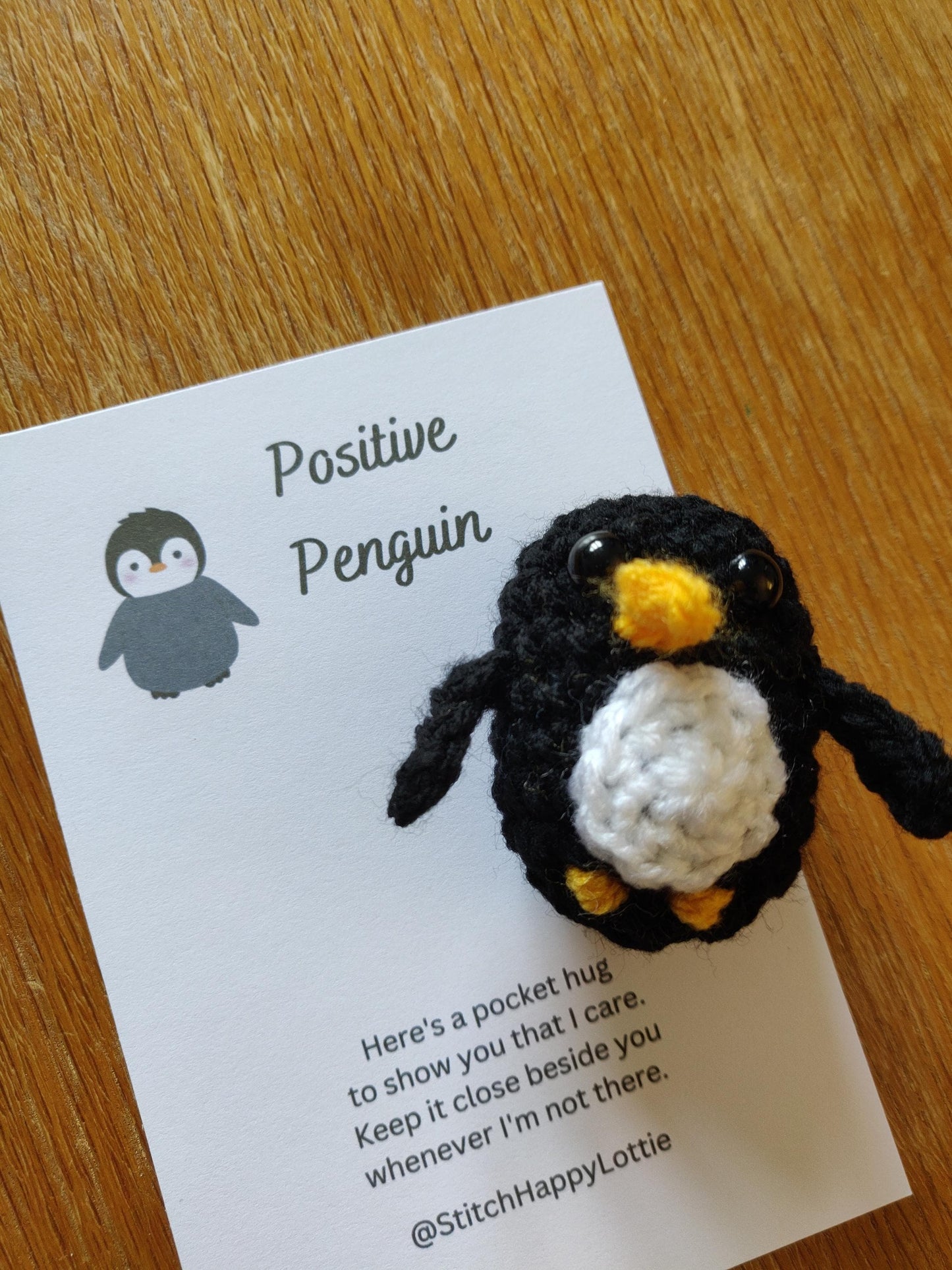 Positive Penguin Pocket Hug, Penguin Lover Gift, Mini Crochet Penguin Pet, Fun Gift For Friend, Exam Good Luck, School Pocket Token, Anxiety