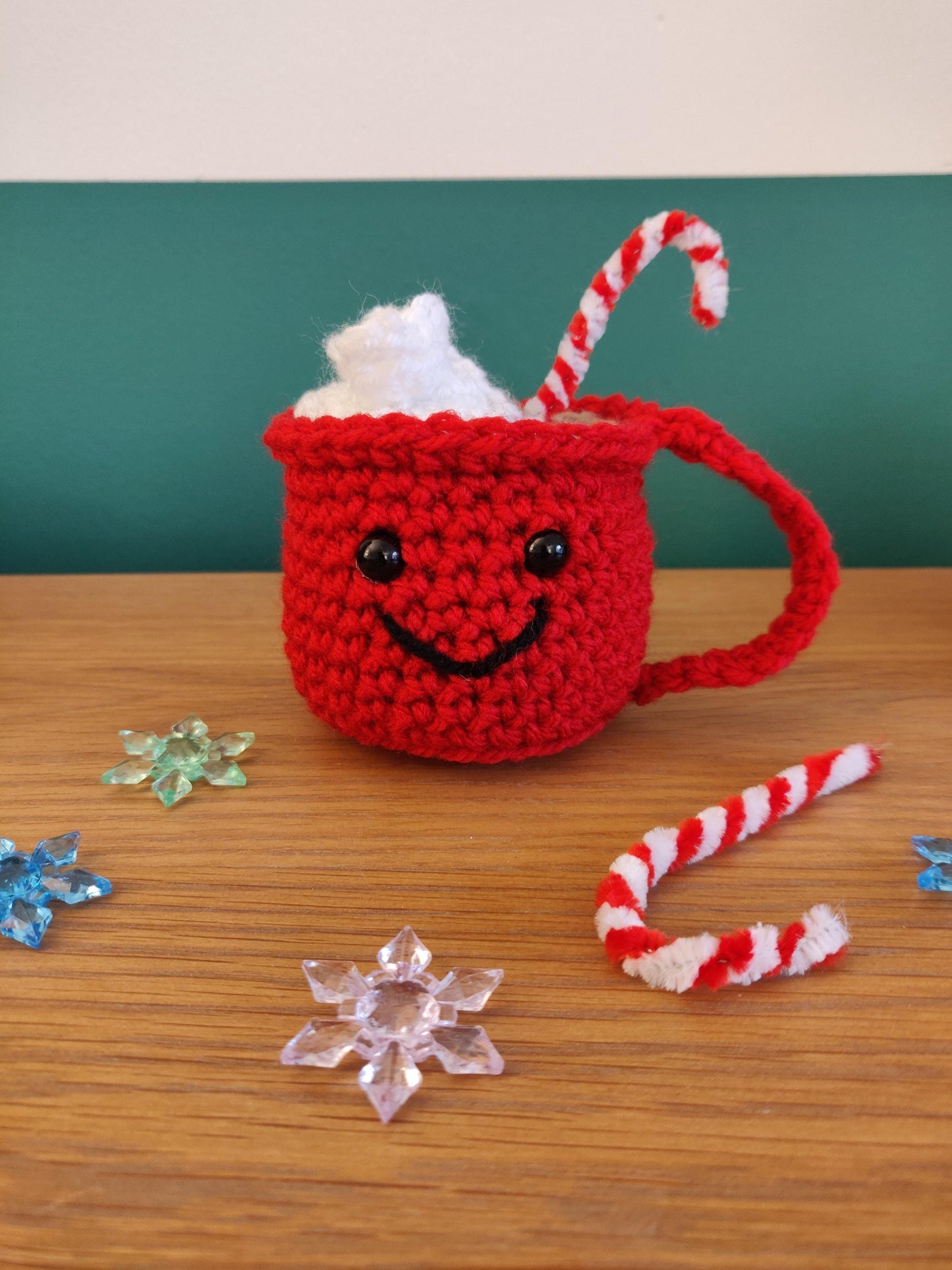 Crochet Hot Chocolate Mug, Hot Cocoa Station Decorations, Christmas Tree Decor, Chocolate Lovers Gift, Christmas Shelf Sitter Mug Ornament